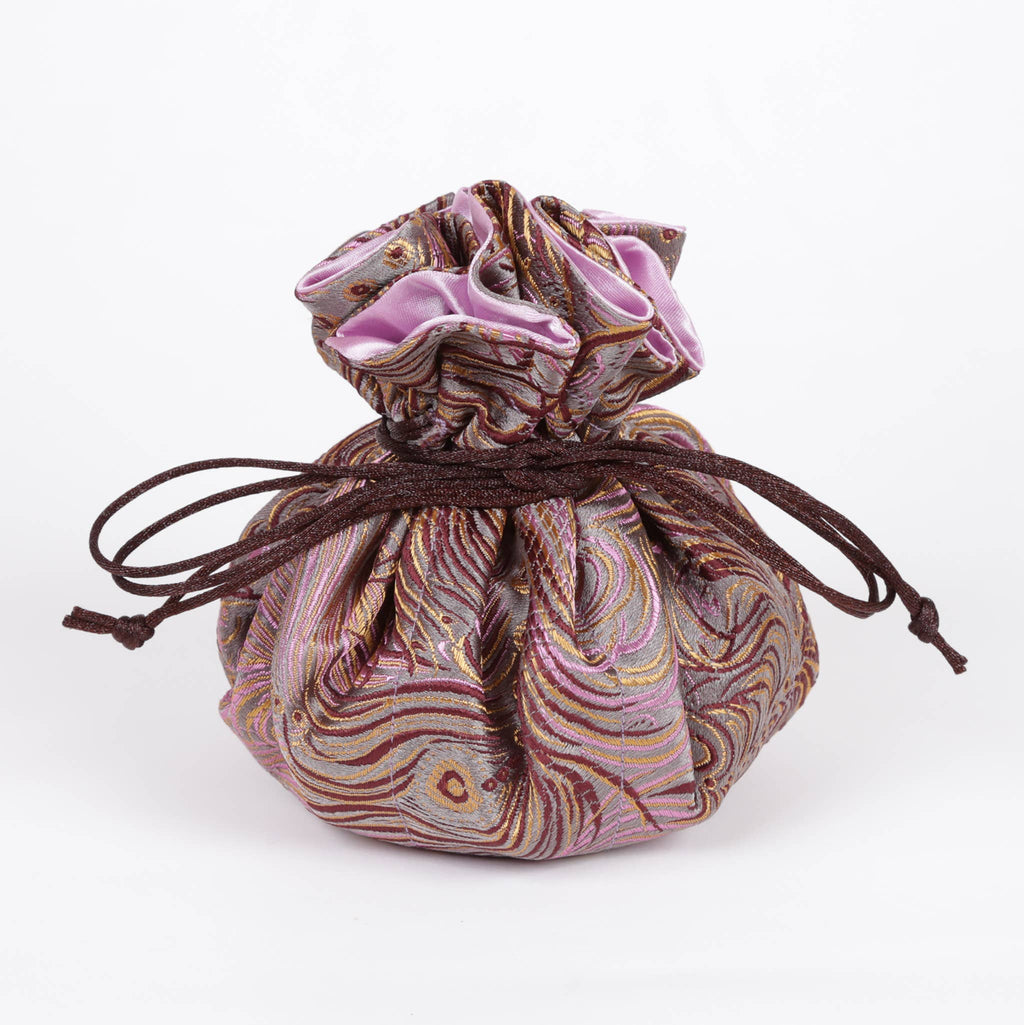 Peacock Feather Prints Brocade Jewelry Pouch