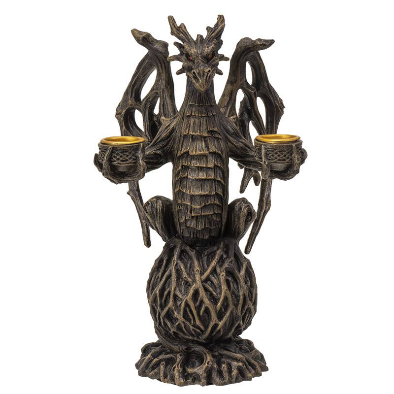 Gold/Black Forest Dragon Double Candleholder