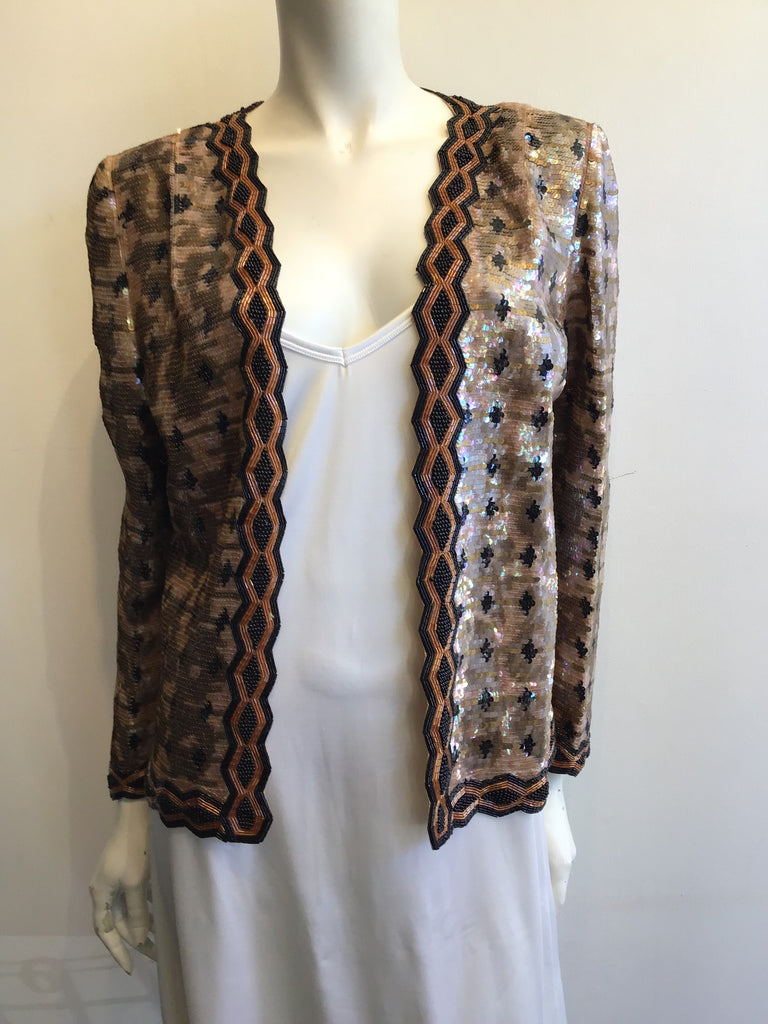 1980’s Sequined And Beaded Evening Jacket in Copper,Peach and Black Size 8