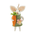 Felt girl bunny ornament , green sweater /carrot 4 inches