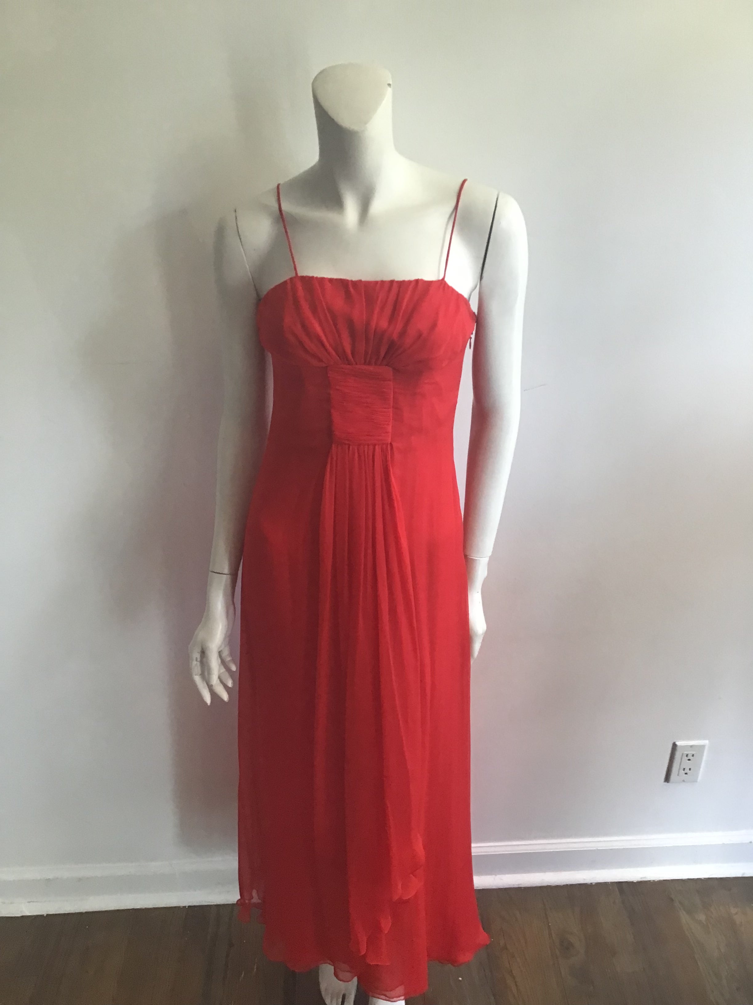Late 1960's Valentino Red Silk Chiffon Evening Dress-4/5