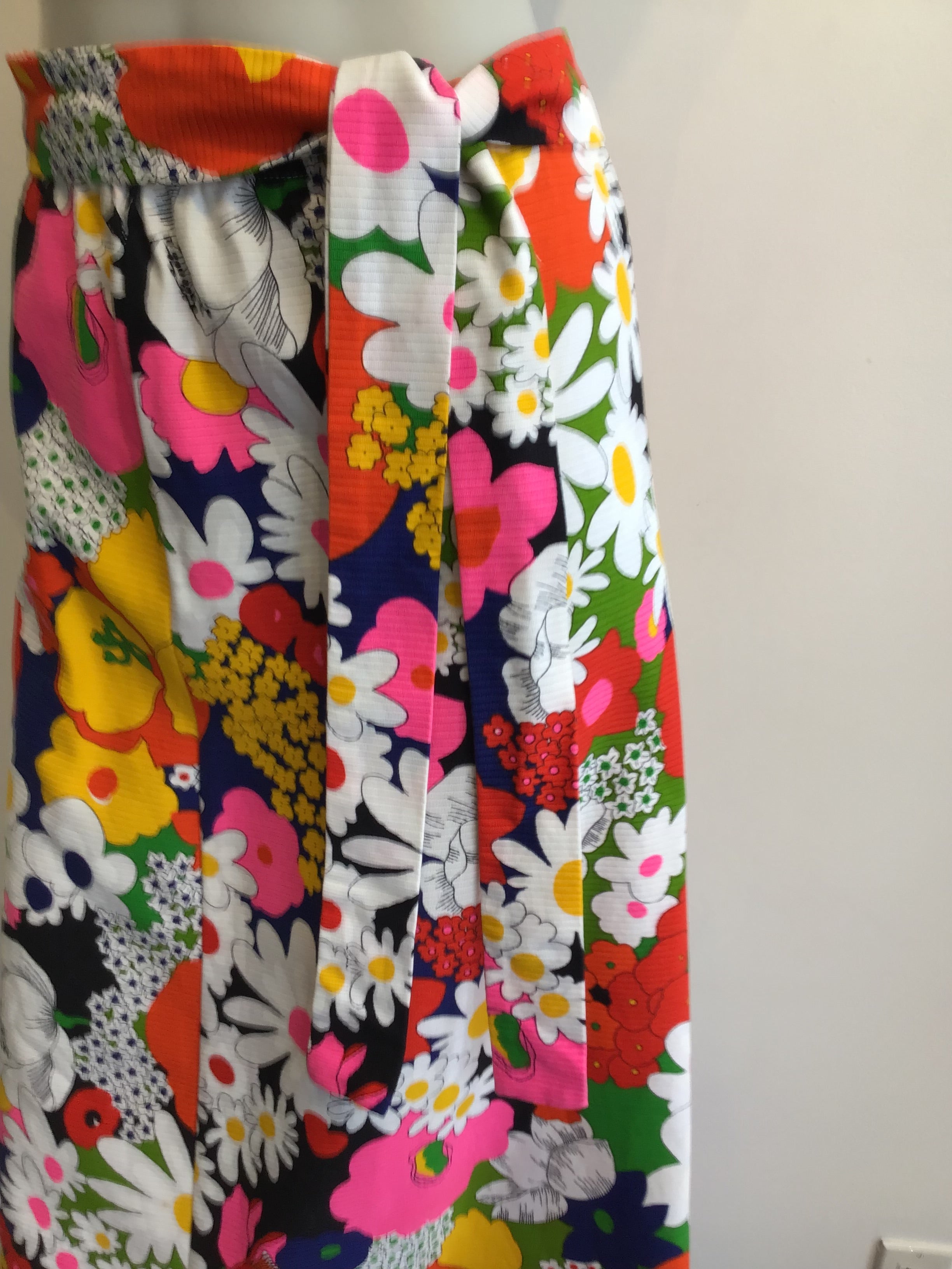 1970s Multicolor Floral Cotton Maxi Skirt Size 12