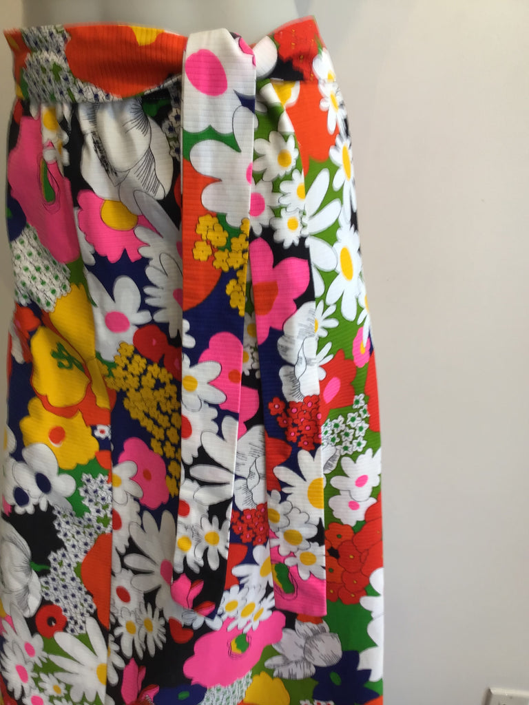1970s Multicolor Floral Cotton Maxi Skirt Size 12