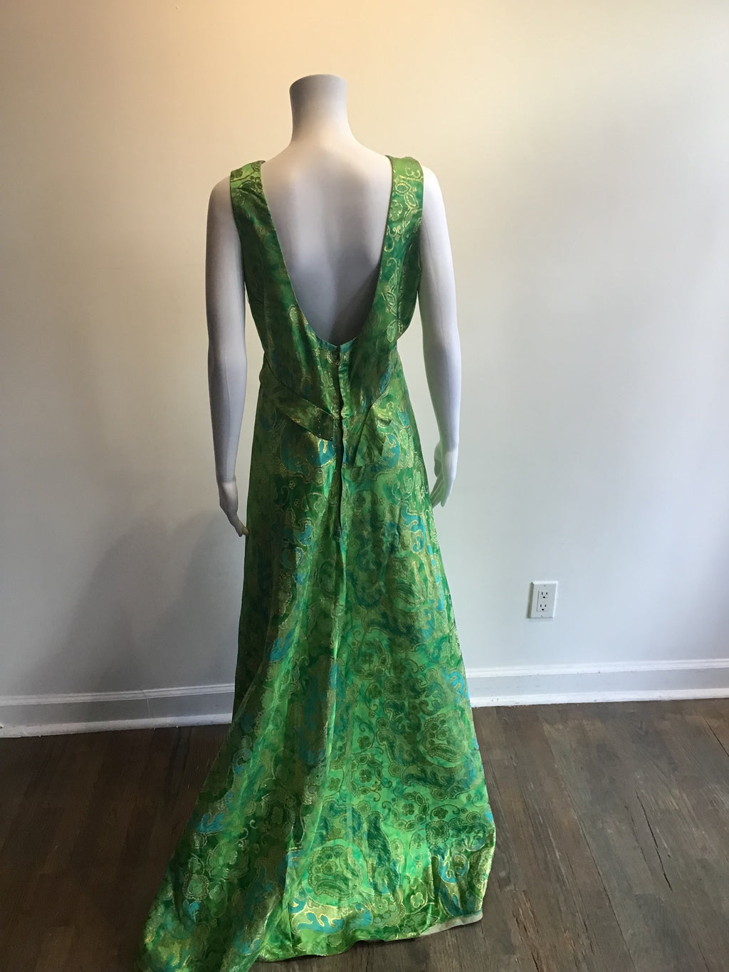 1960’s Phillip Hulitar Green and Gold Lamé Evening Dress Size 10