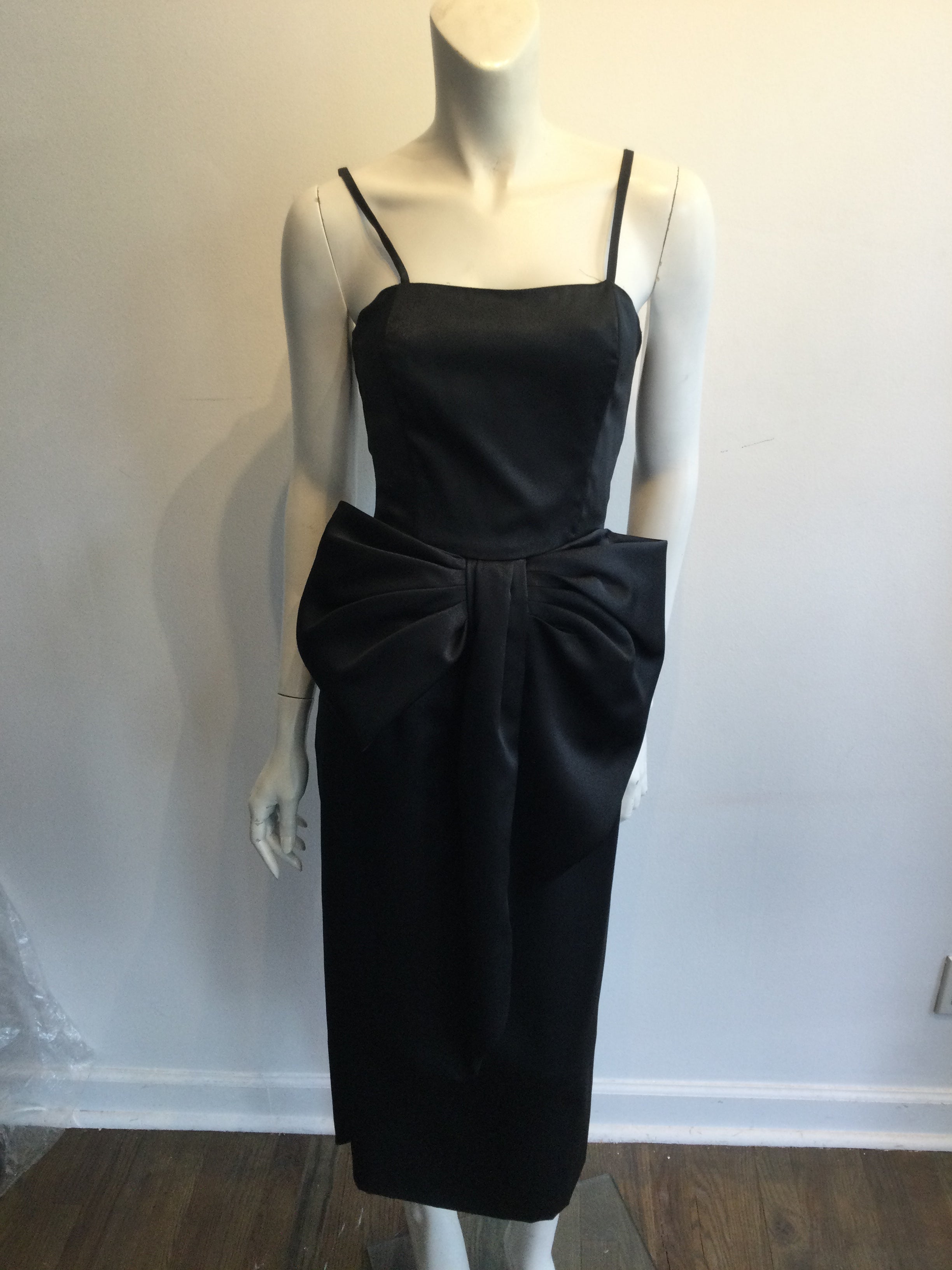 1980s Black Silk Victor Costa Evening Gown Size 4