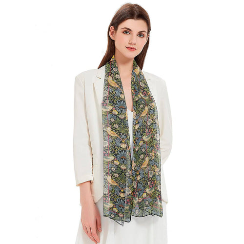 William Morris Strawberry Thief Long Sheer Scarf – Lightweight, Elegant, Silky-Soft