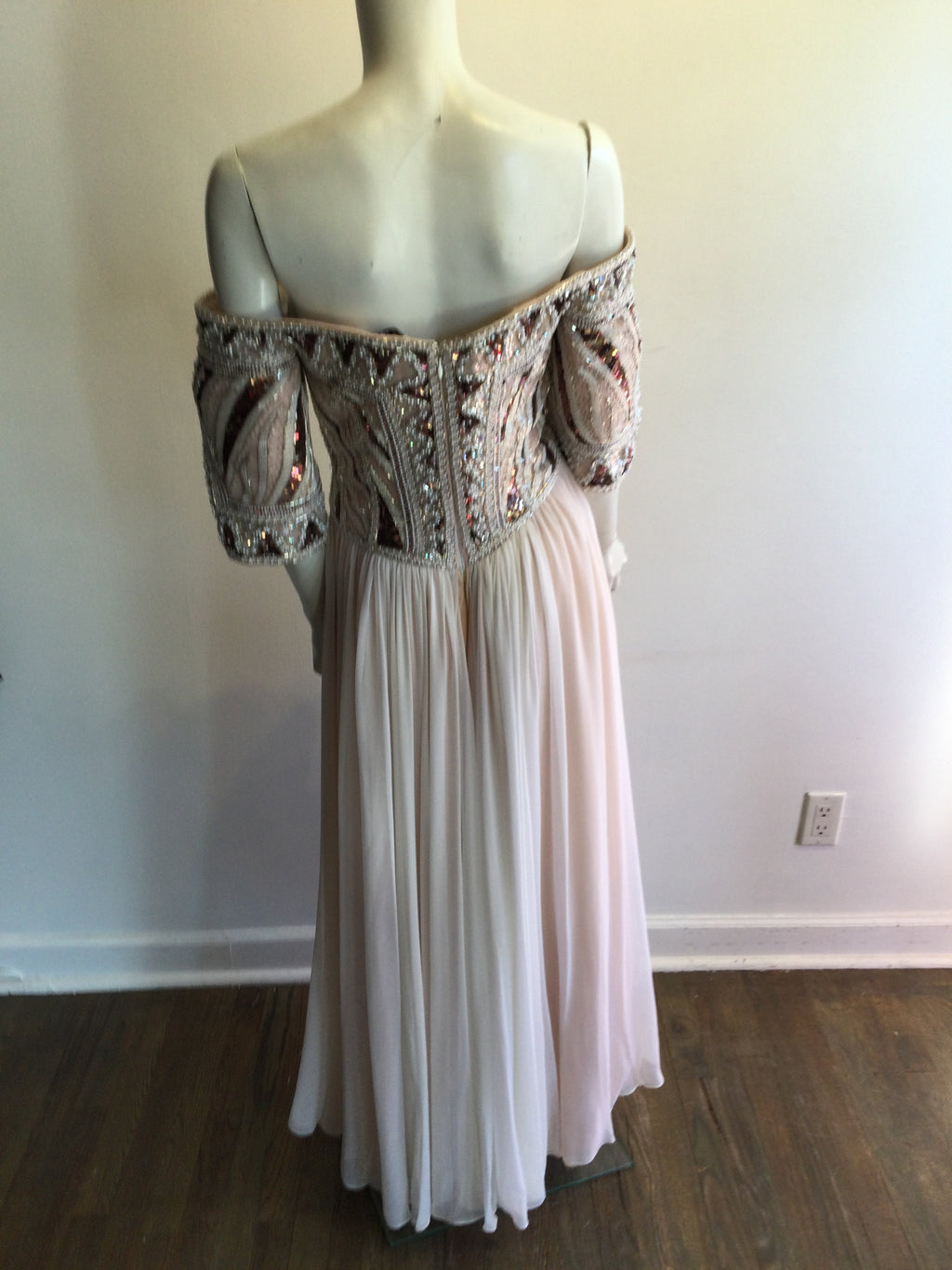 1980’s Bob Mackie Blush Chiffon Beaded Top Evening Gown