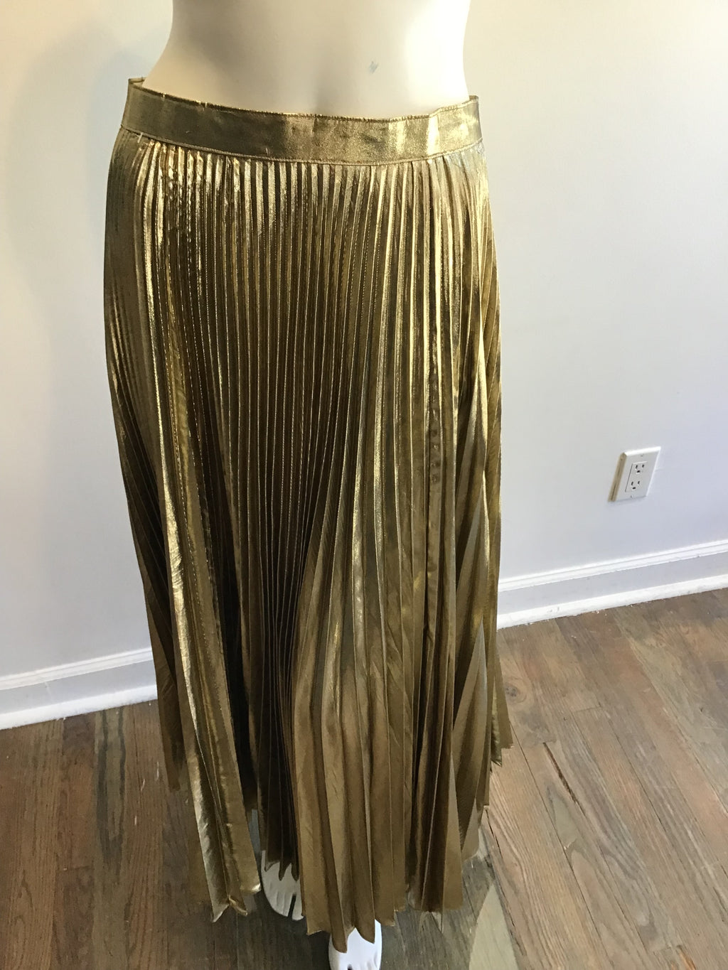 1980’s Adolfo Gold Metallic Pleated Skirt Size 8