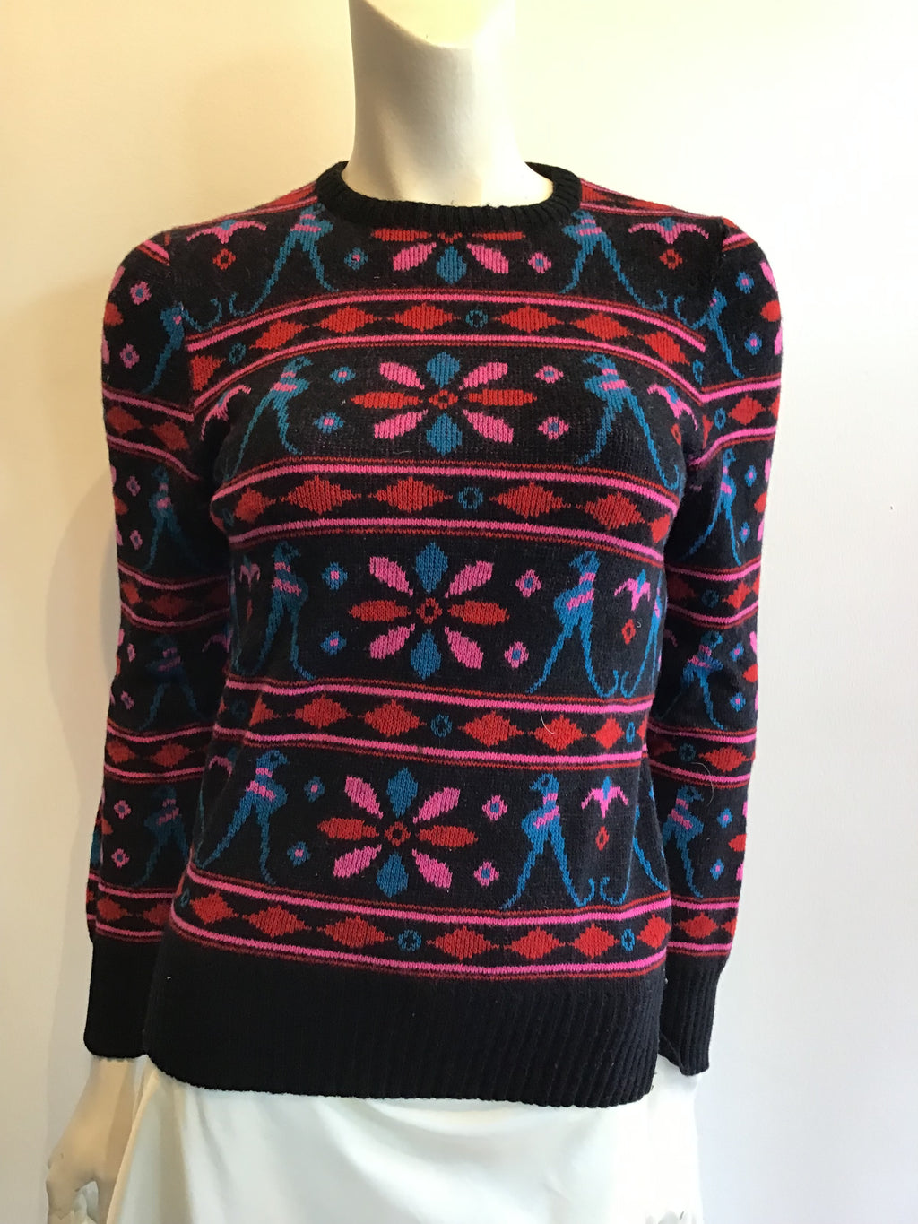 1970’s Valentino Blue, Pink and Black Wool Sweater Size 6
