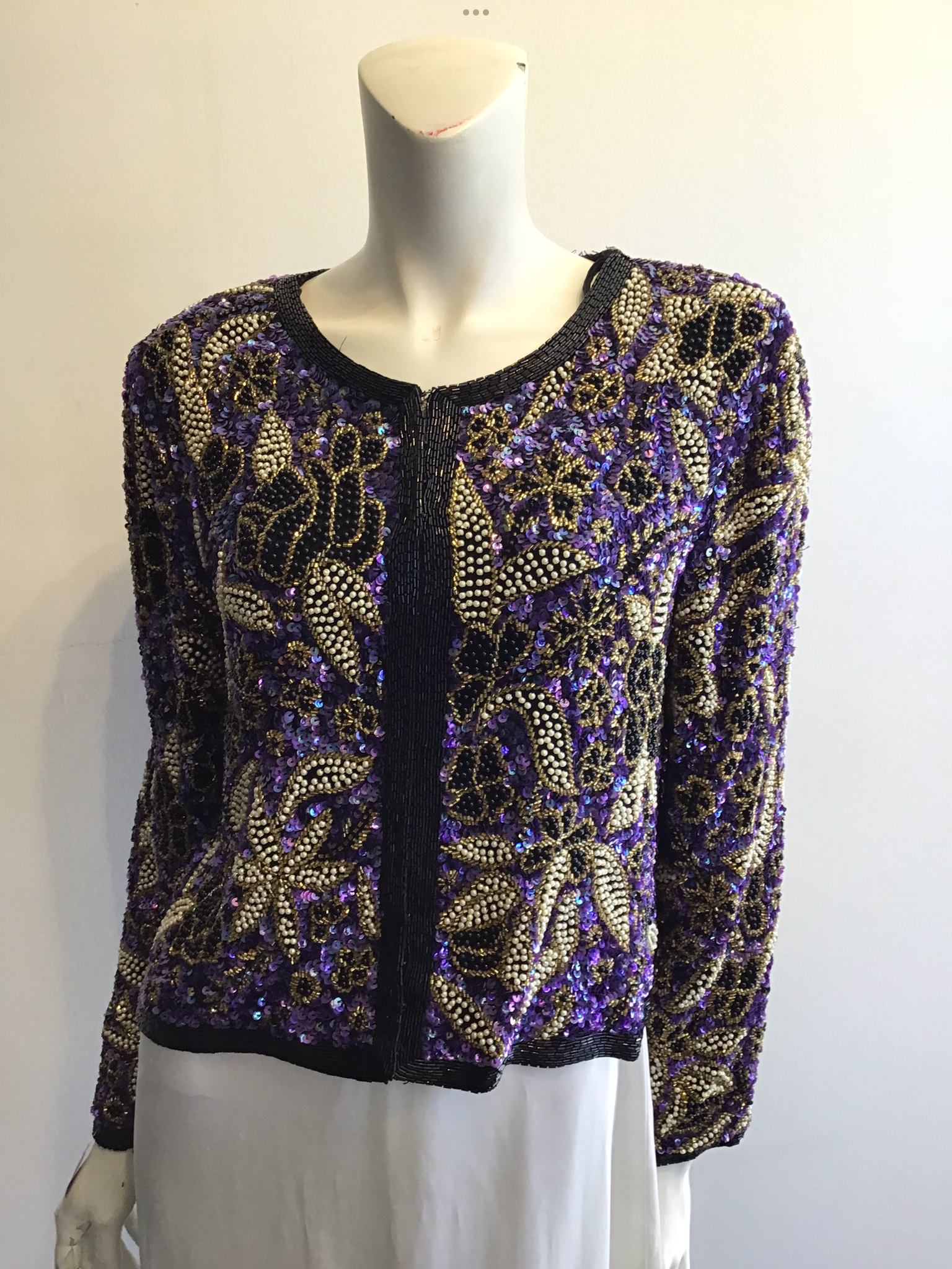 1980’s Sténay Silk Beaded Purple and White Jacket  Size 8
