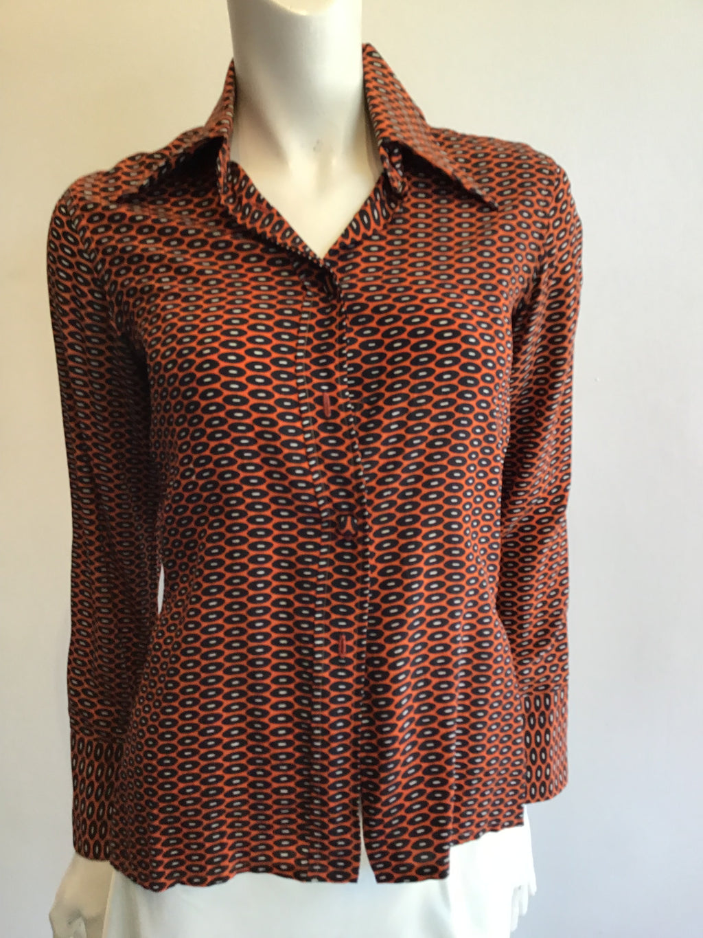 1970’s Valentino Silk Orange and Black Shirt Size 4