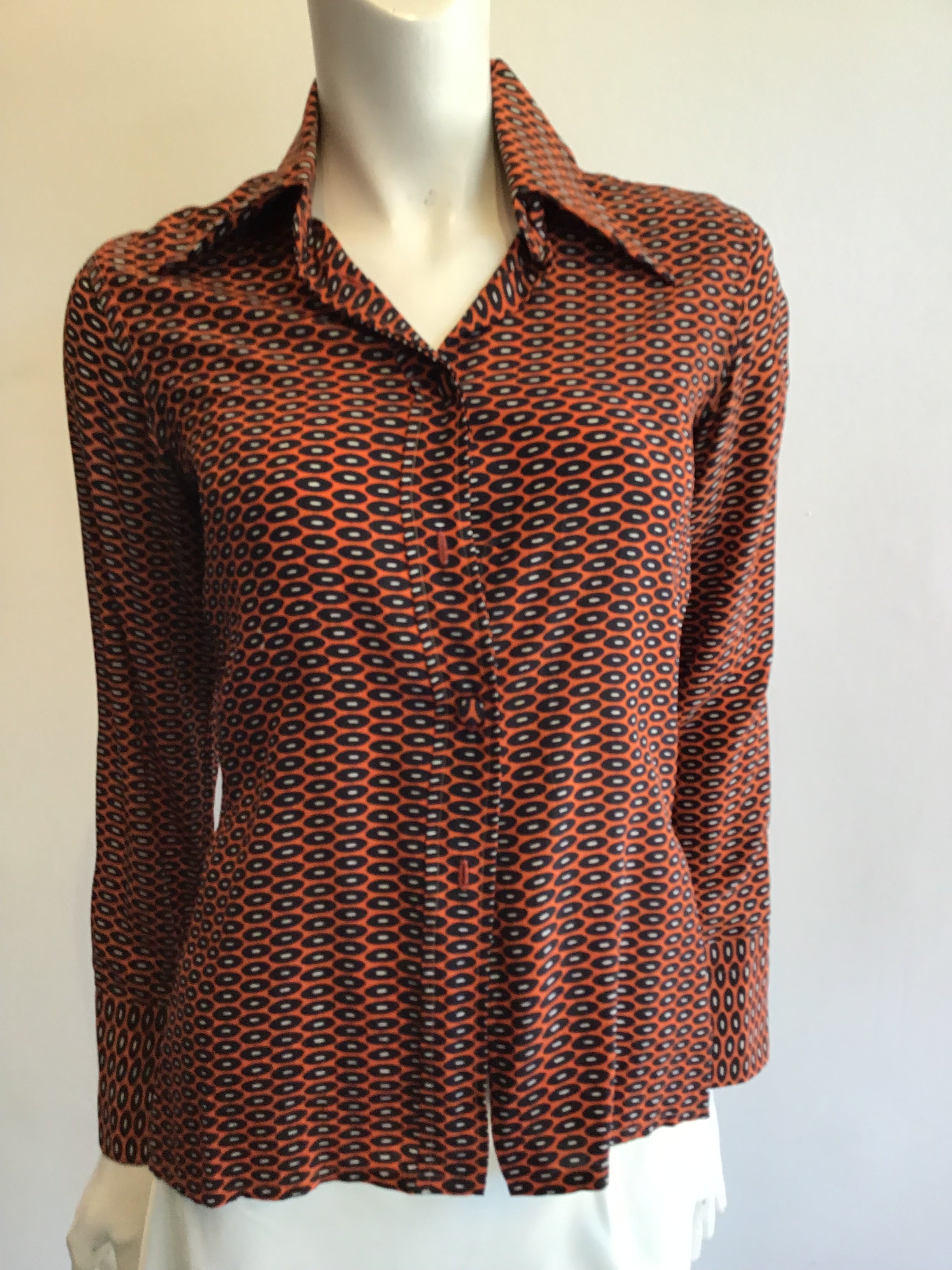1970’s Valentino Silk Orange and Black Shirt Size 4