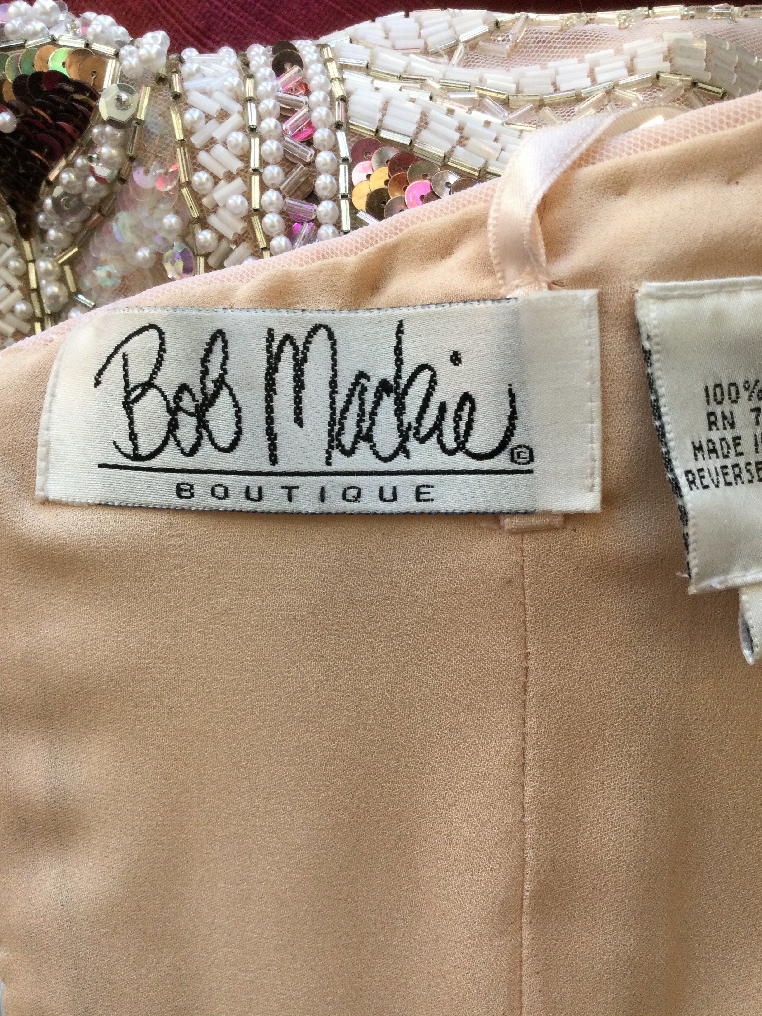 1980’s Bob Mackie Blush Chiffon Beaded Top Evening Gown
