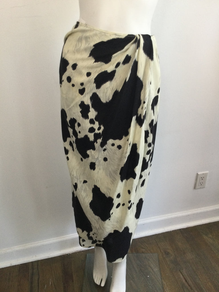 1980s Anne Klein Cotton Black and White Cow Print Size 10