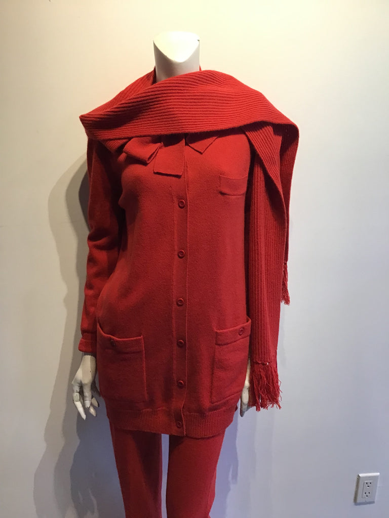 1980s Sonia Rykiel Red Wool 3 Piece Ensemble Size 6
