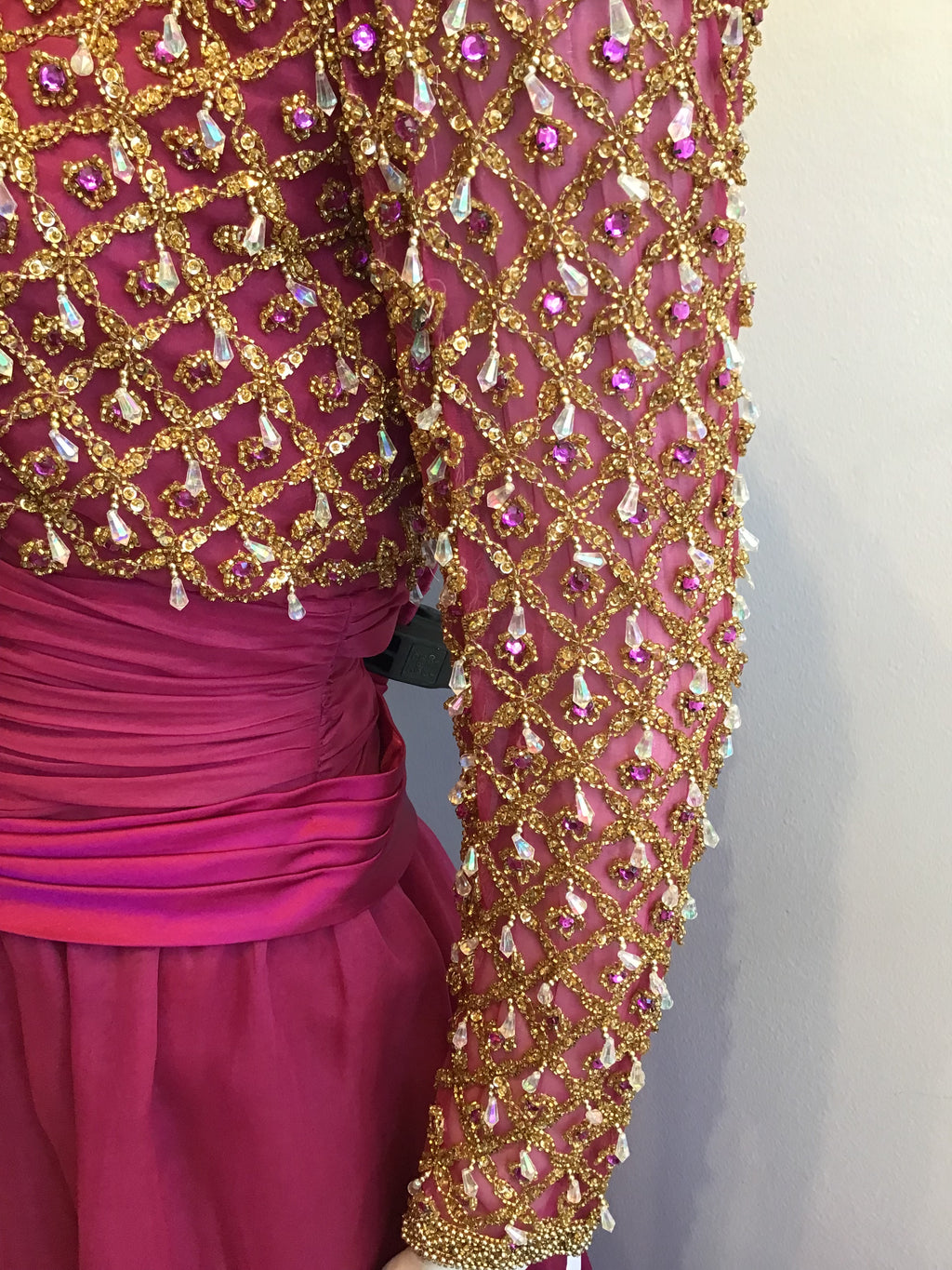 1980’s Cranberry Crepe Beaded Victoria Ltd of Hong Kong Evening Dress Size 8