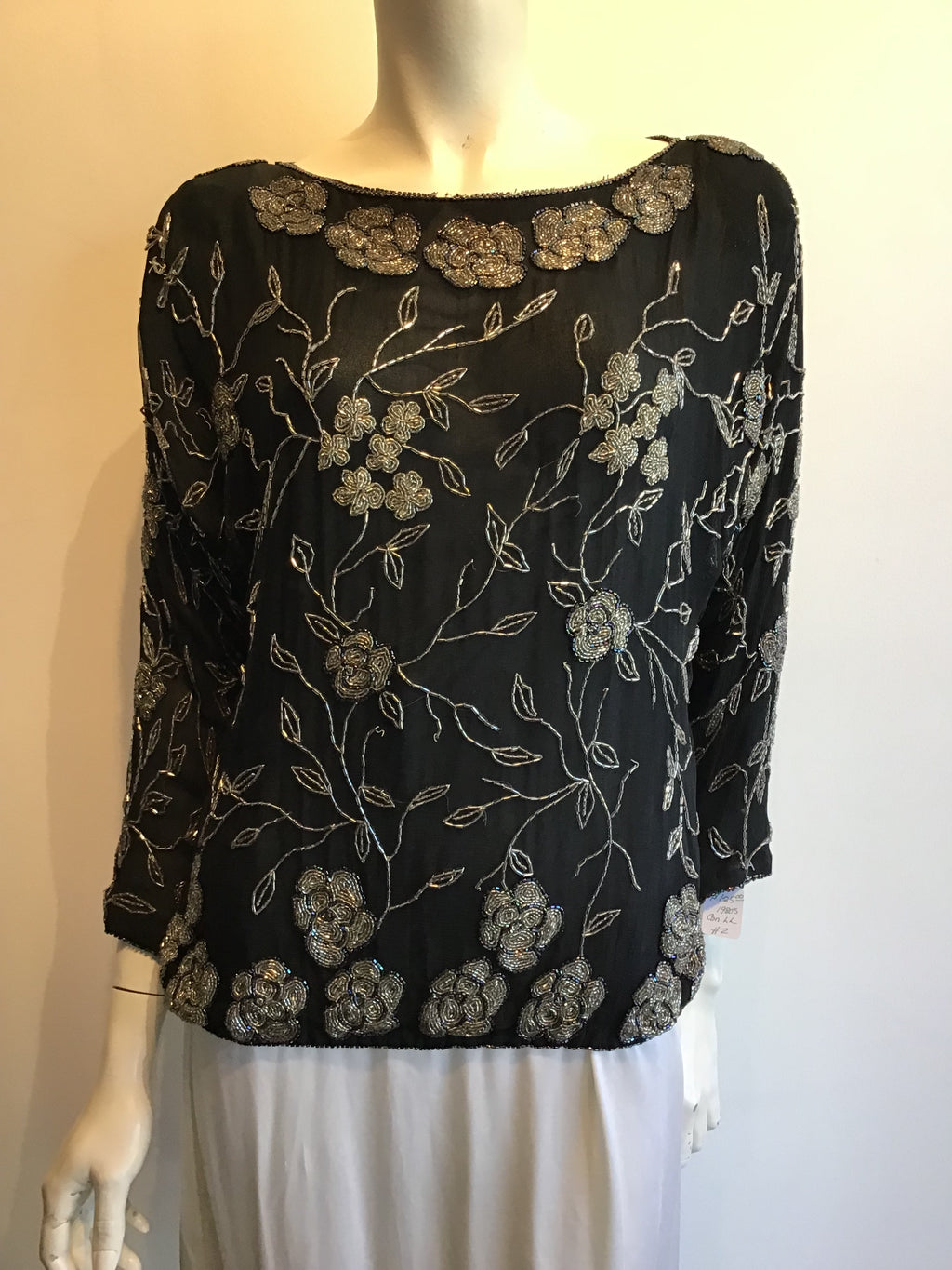 1980’s Black and Silver Polyester Creative Creations Top Size 8