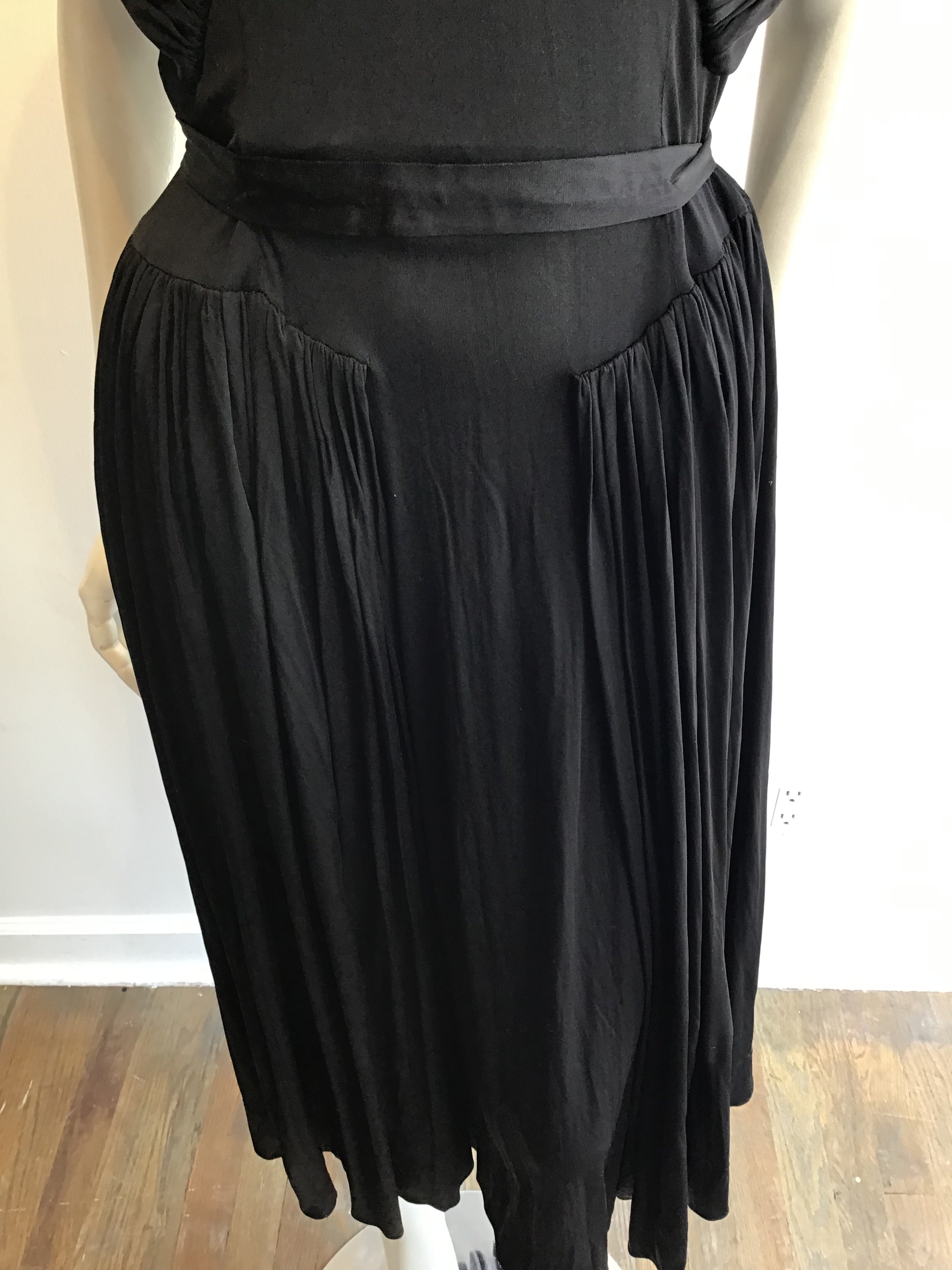1930’s Christine Misset Black Silk Jersey Dress Size 8