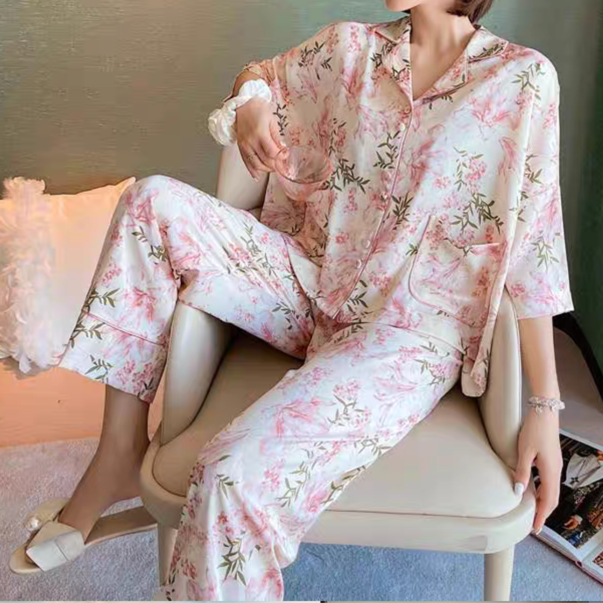Floral Satin Pajama Set – Gift-able Lounge Sleepwear