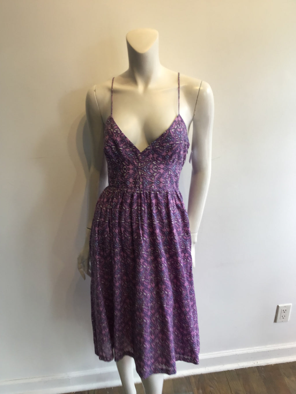 2000’s Nieves Lavi Purple Printed Cotton Day Dress Size 10