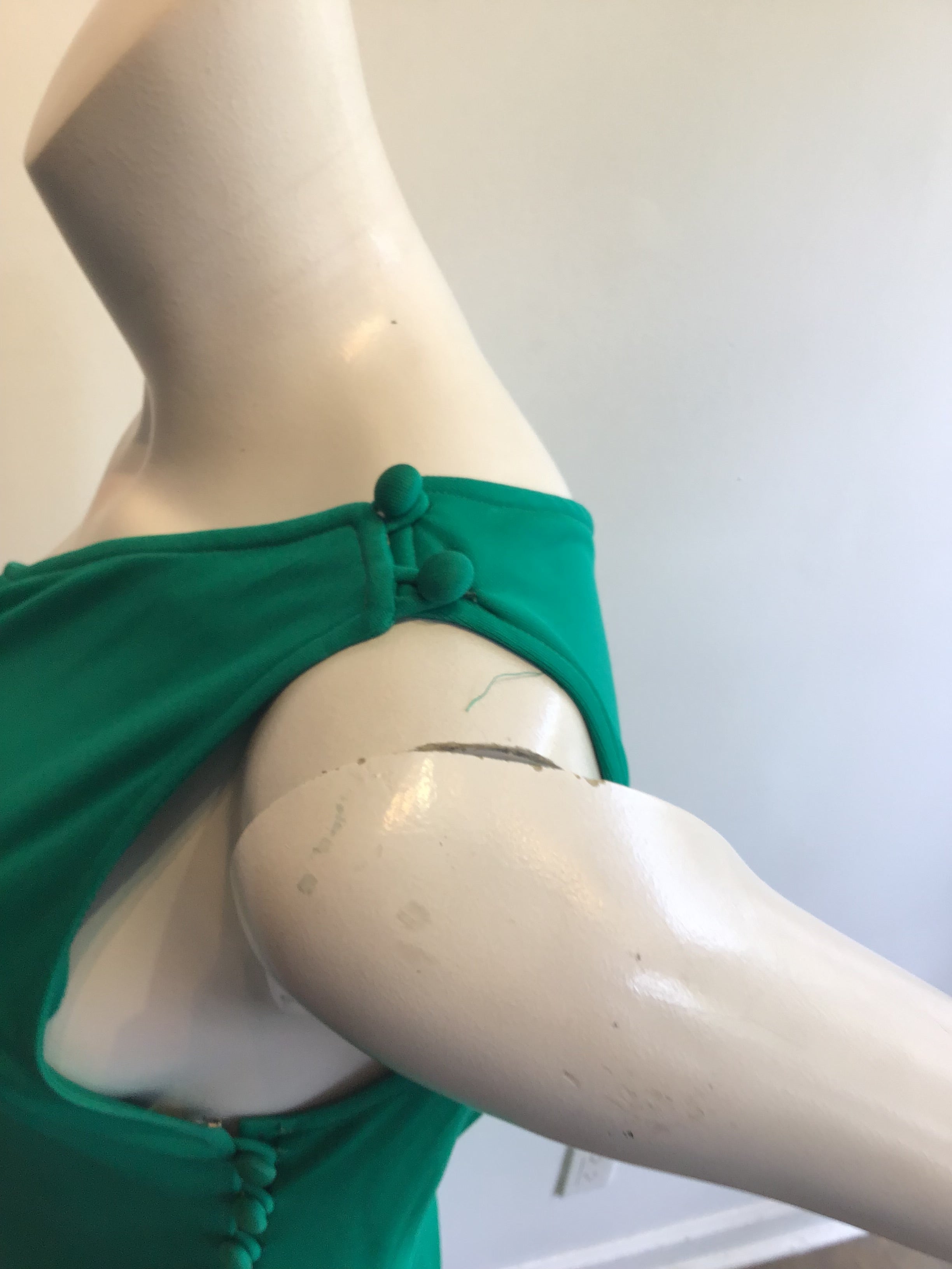 1970’s One Shoulder Green Polyester Dress Size 10