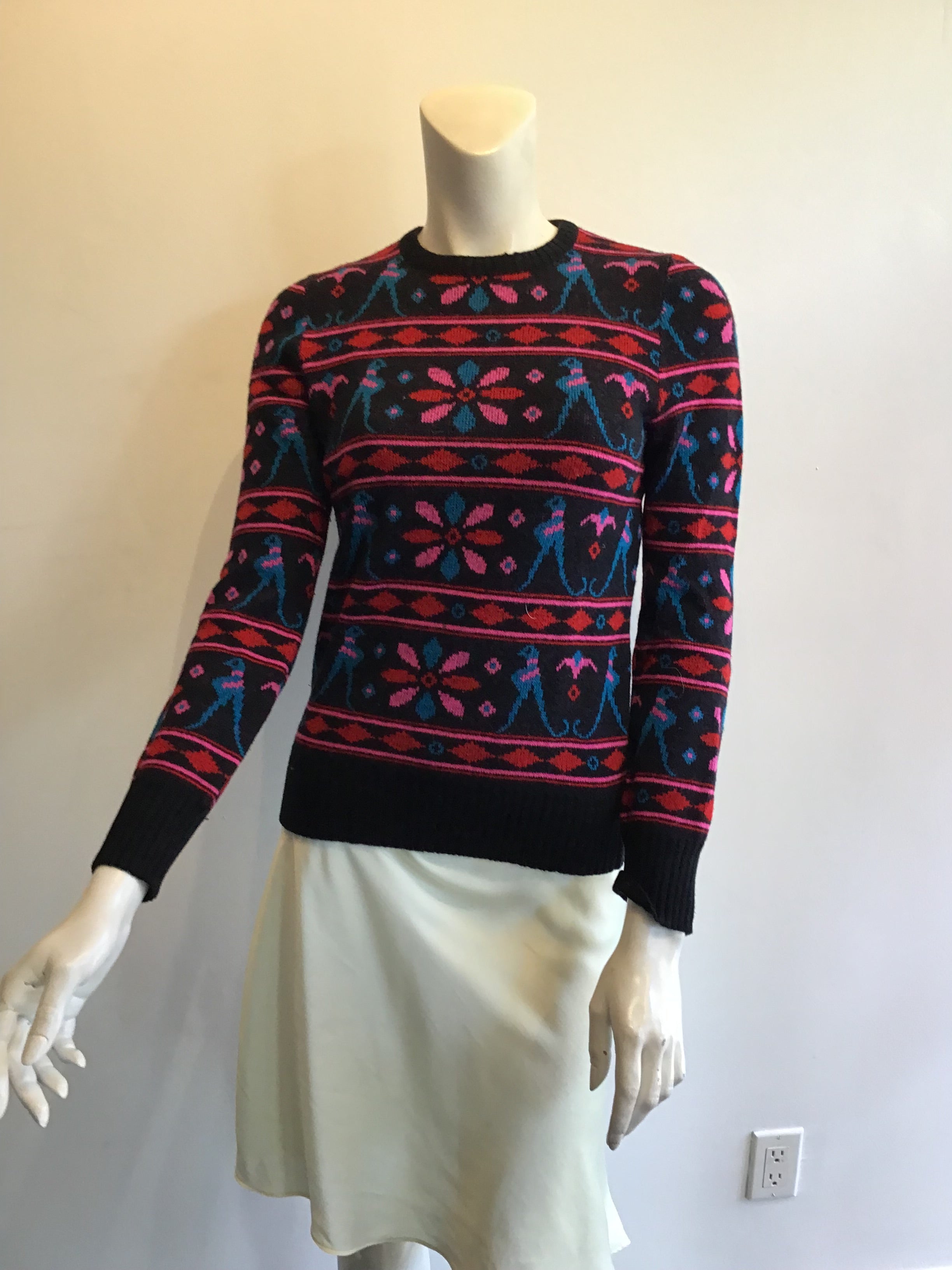 1970’s Valentino Blue, Pink and Black Wool Sweater Size 6