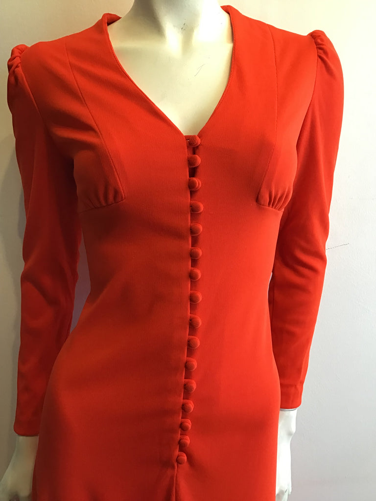 1970’s Vermillion Red Hoot Owl Polyester Dress Size 8
