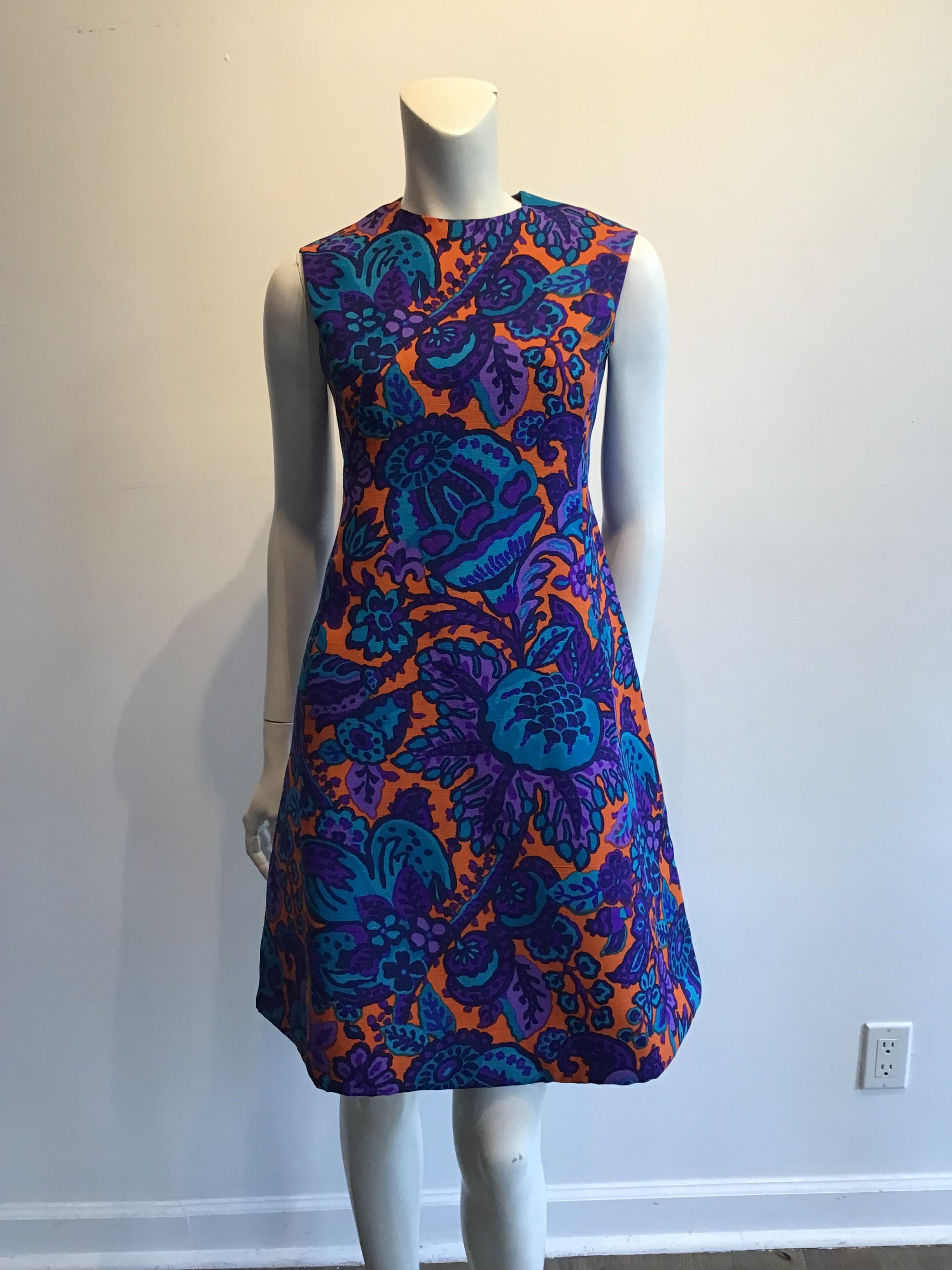 1960s Multicolor Printed Linen Sun Dress Size 8