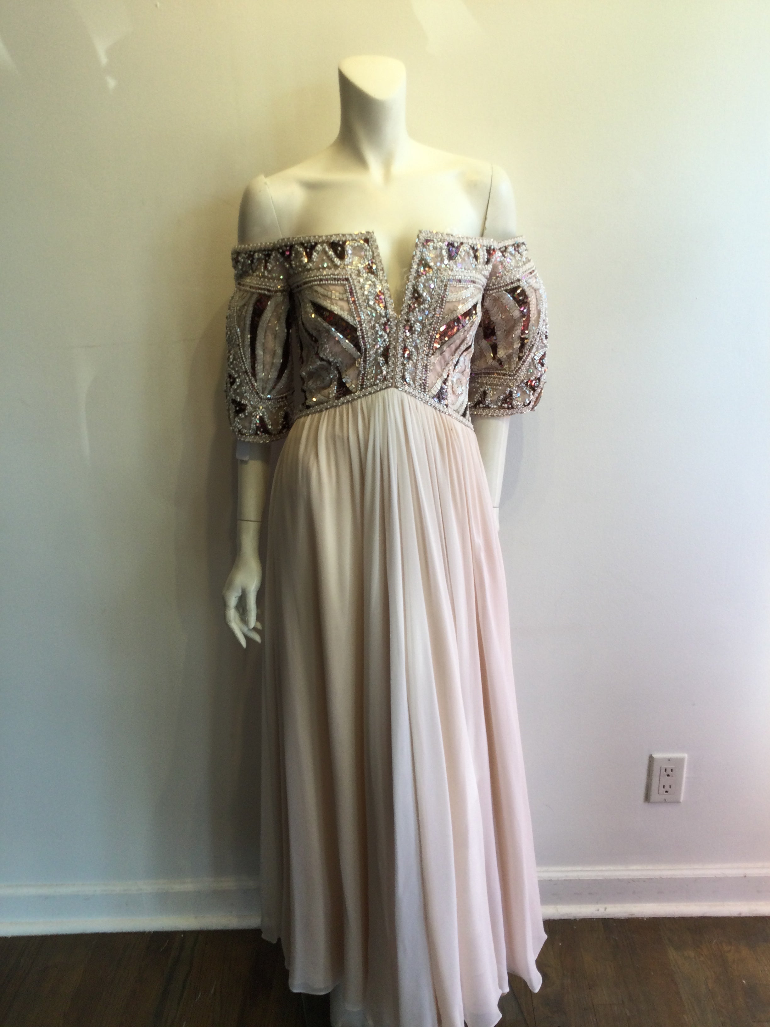 1980’s Bob Mackie Blush Chiffon Beaded Top Evening Gown