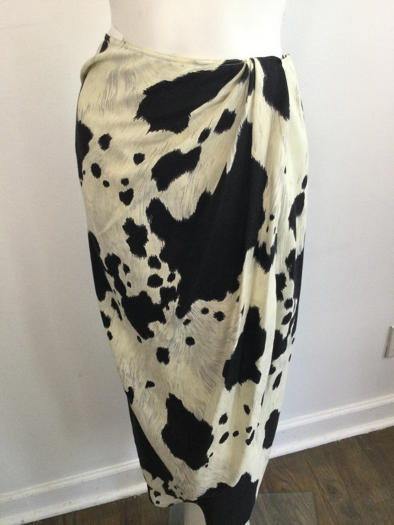 1980s Anne Klein Cotton Black and White Cow Print Size 10