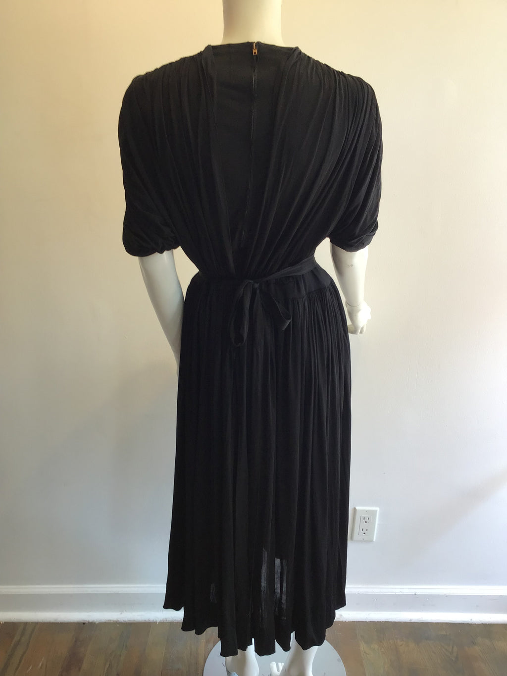 1930’s Christine Misset Black Silk Jersey Dress Size 8