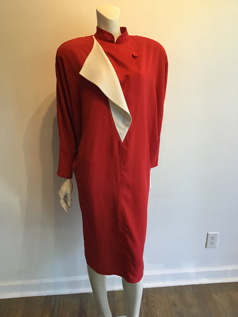 1980’s Day Mor Couture Polyester Crepe Red/White Dress Size 12