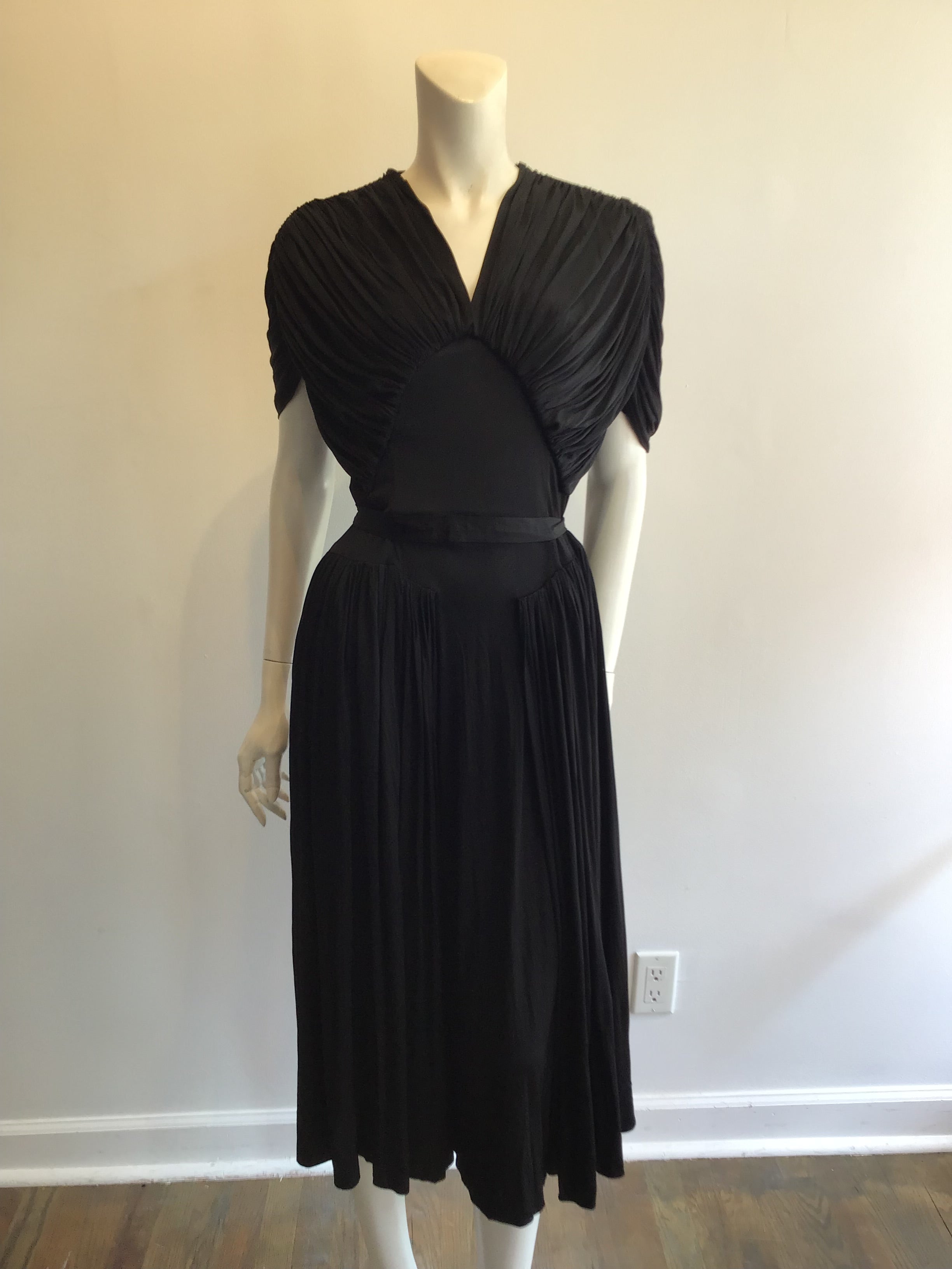 1930’s Christine Misset Black Silk Jersey Dress Size 8