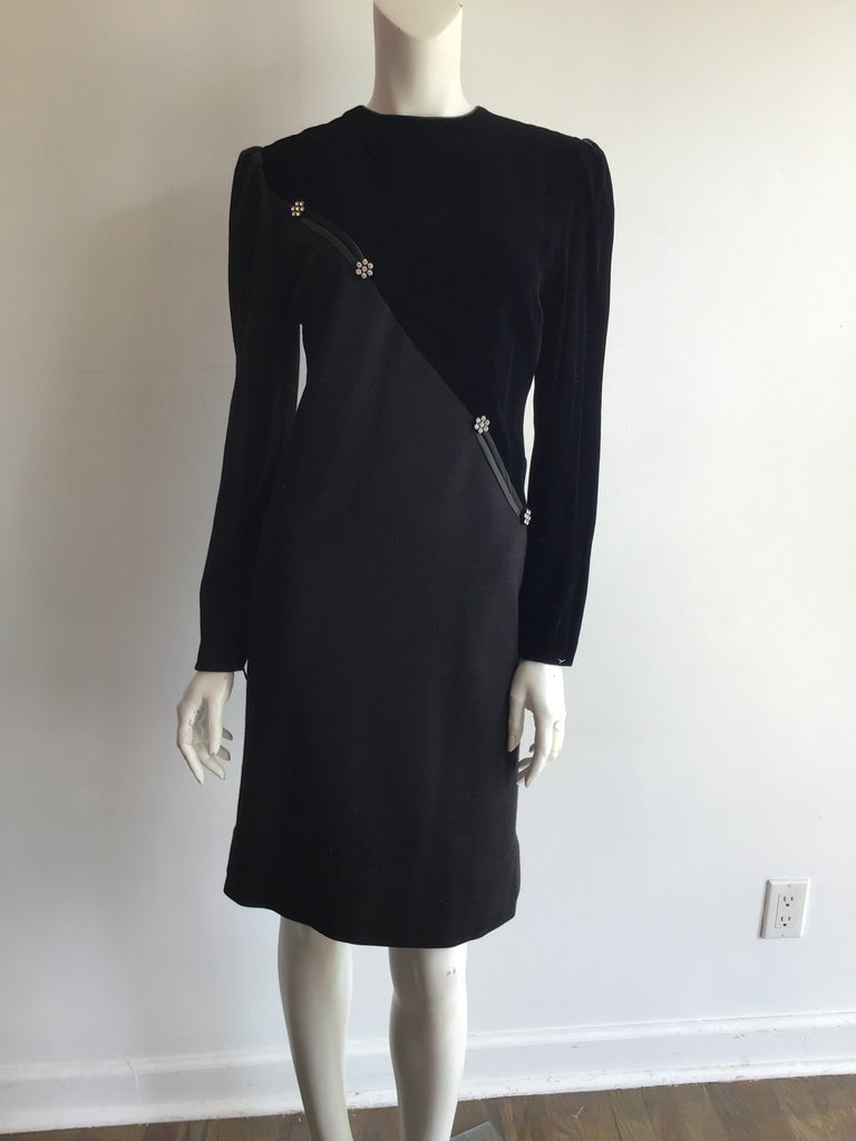 1980’s Black Wool and Silk Velvet Cocktail Dress Size 10