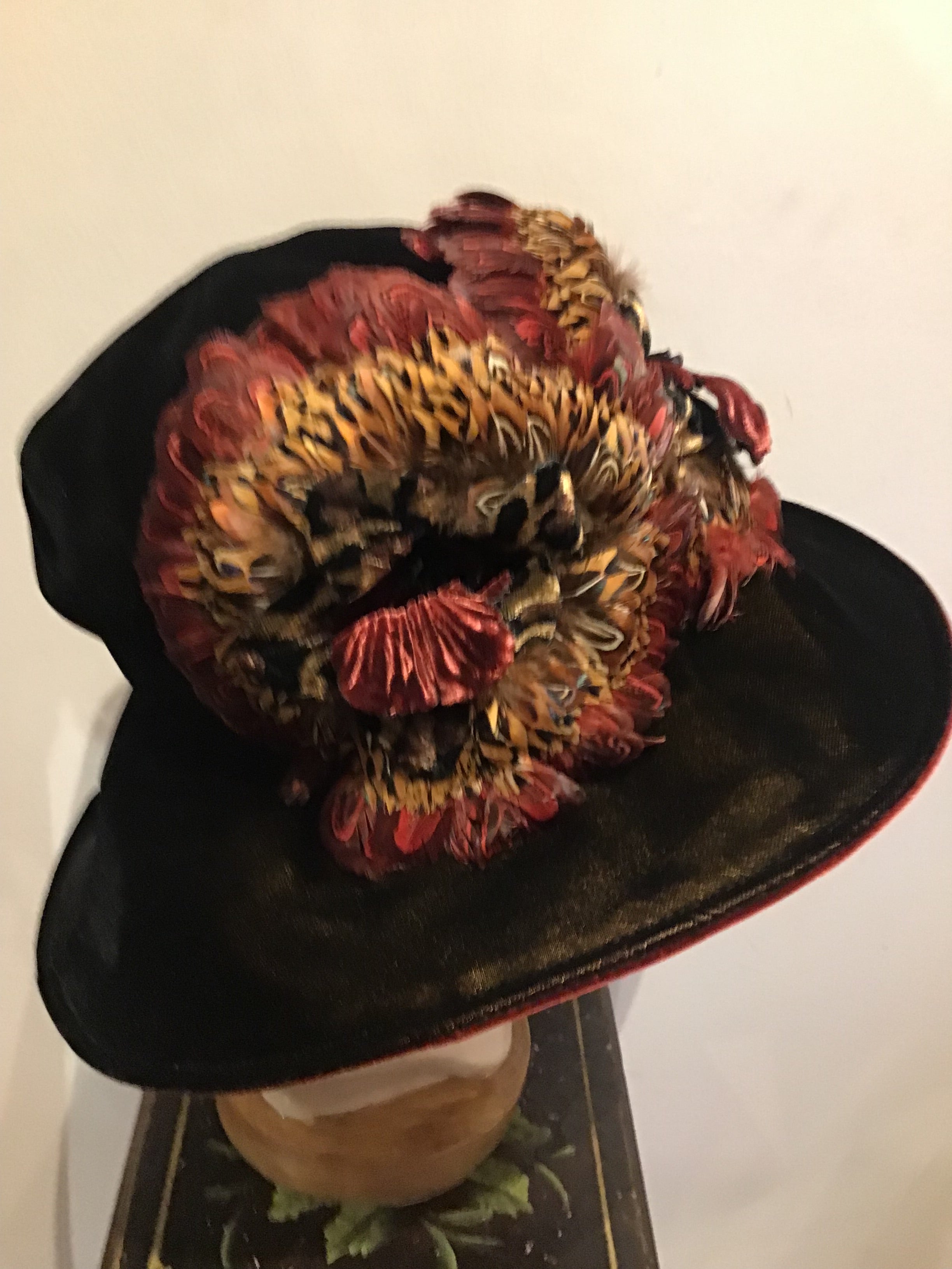 1990’s Eric Javits Wine Velvet and Feather Hat