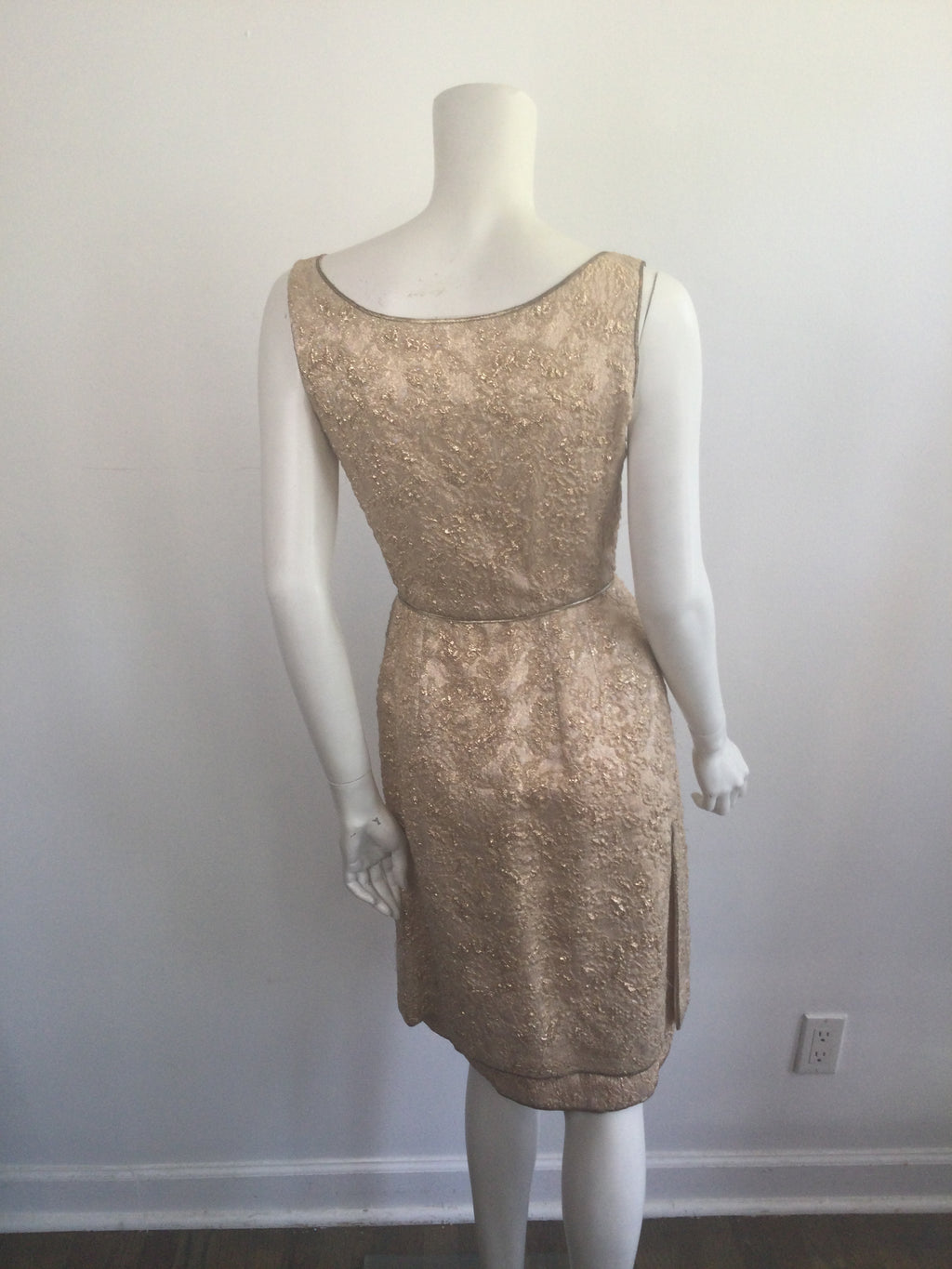 Late 1950s Gold Thread Silk BrocadeDress with Jacket Size 6