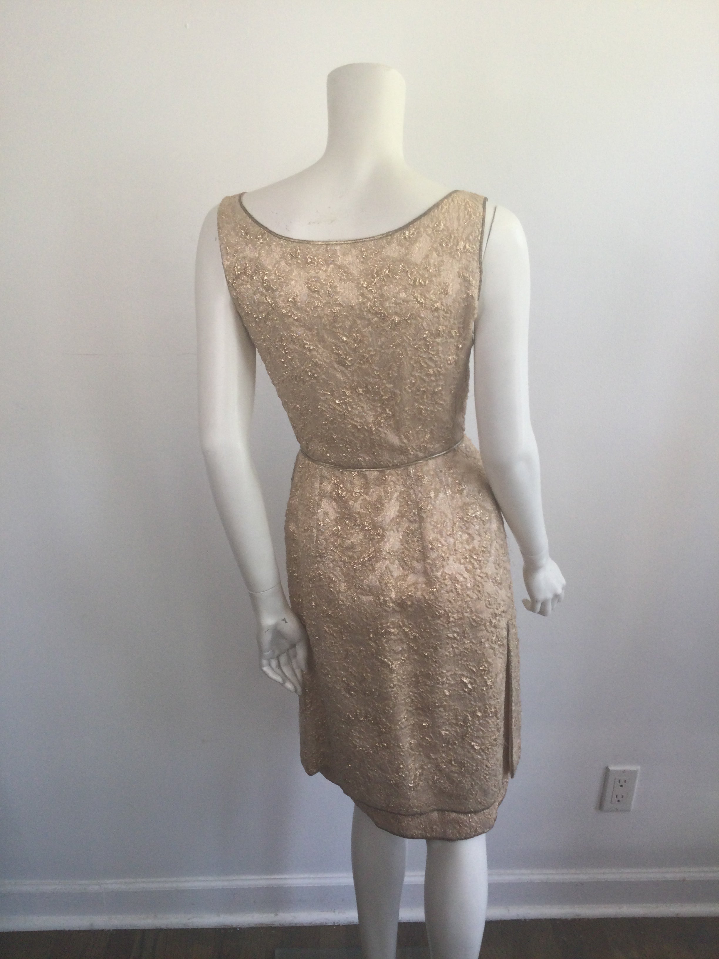 Late 1950s Gold Thread Silk BrocadeDress with Jacket Size 6