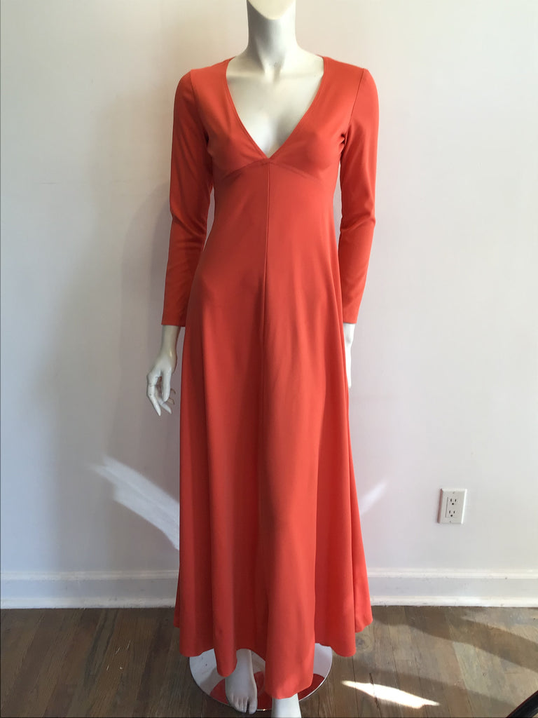 1970s Orange Empire Waist Polyester Dress Size 2/4