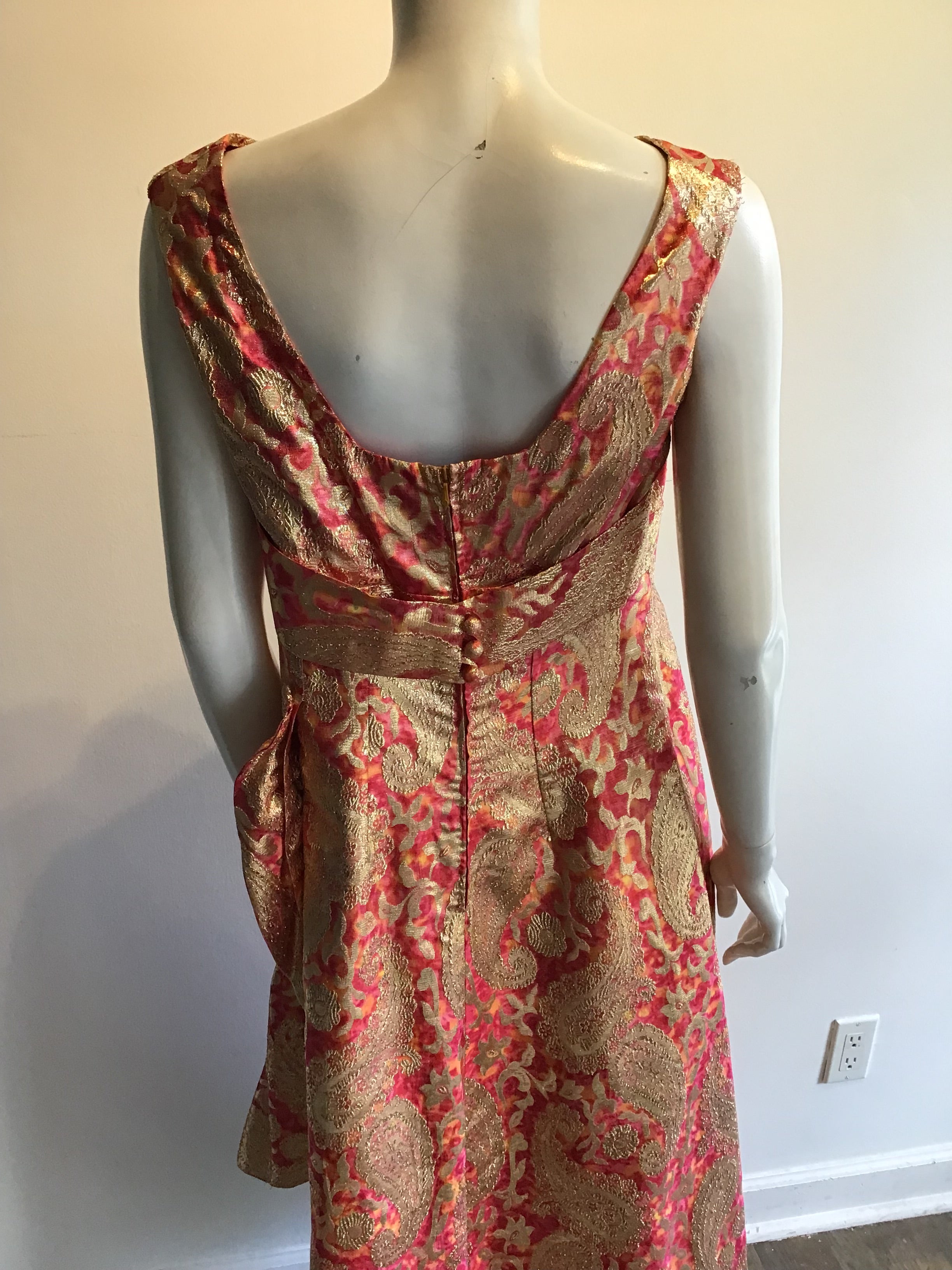 1960’s Pink and Gold Lamé Evening Gown Size 12