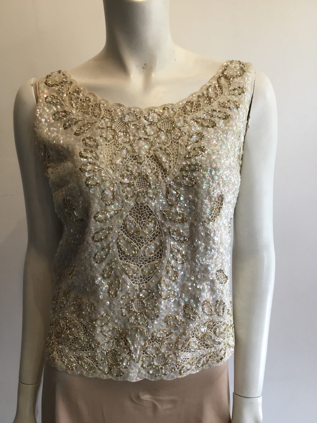 1960’s Cream Sequined Imperial of Hong Kong Top Size 6