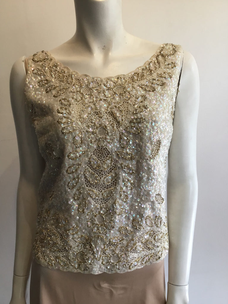 1960’s Cream Sequined Imperial of Hong Kong Top Size 6