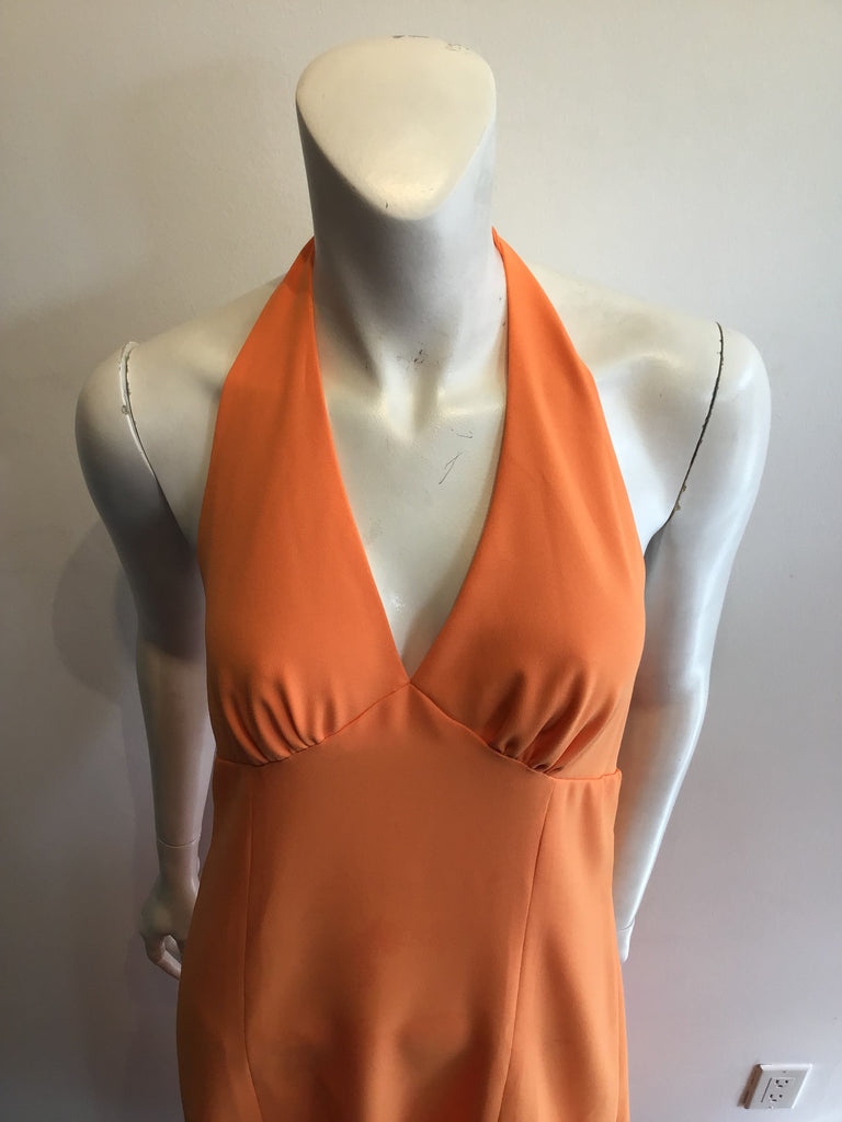1970s Peach Polyester Halter Dress Size 8