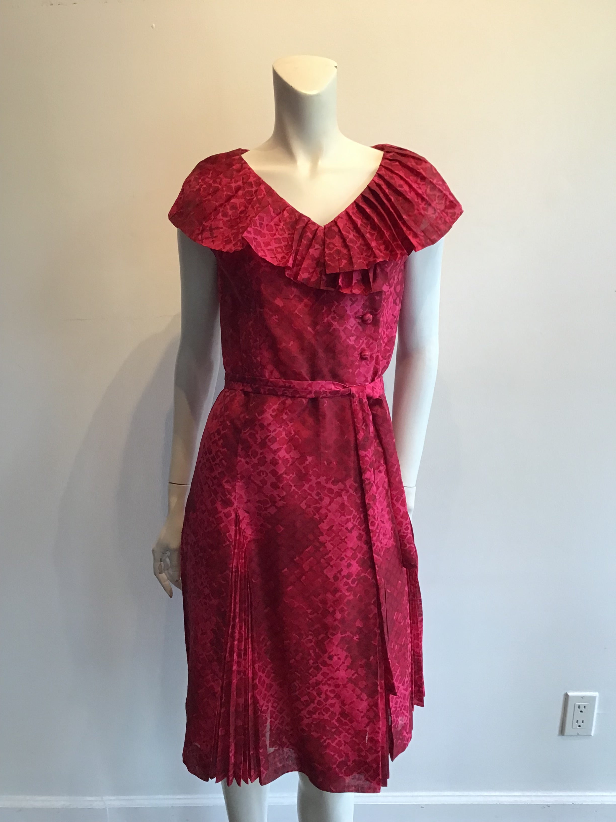 1960s Red and Pink Cotton Net Dress Size 8