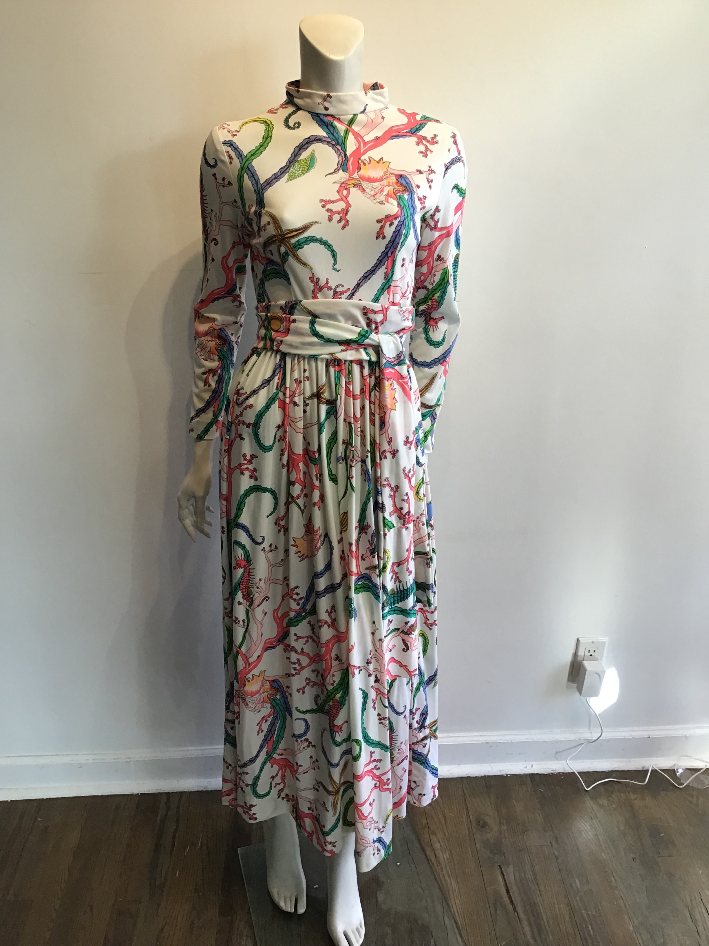 1970’s Turtlegreen Multicolor Polyester Maxi Dress Size 8