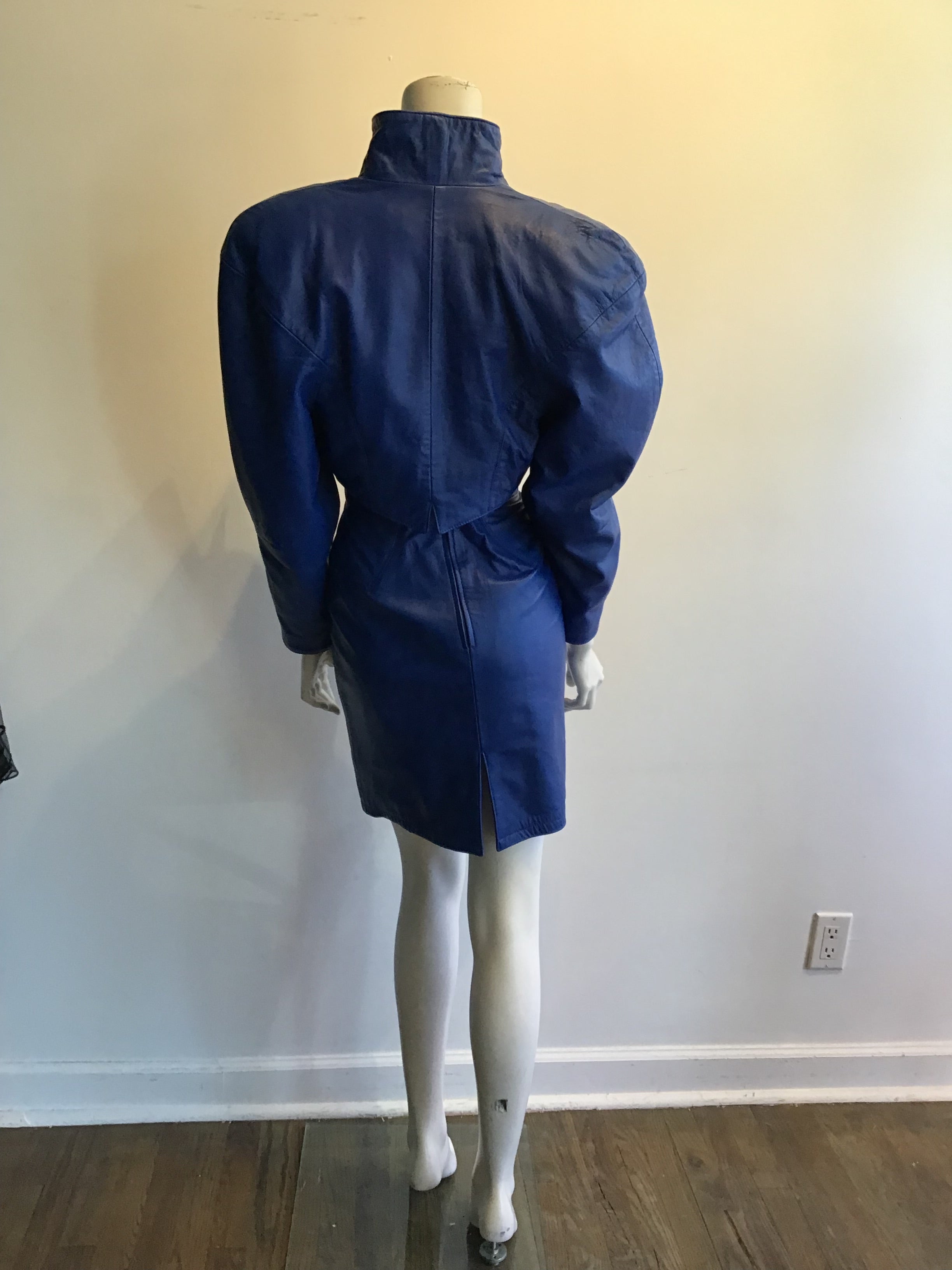 1980’s Scully Leather Blue Leather Dress with Bolero Jacket Size 4