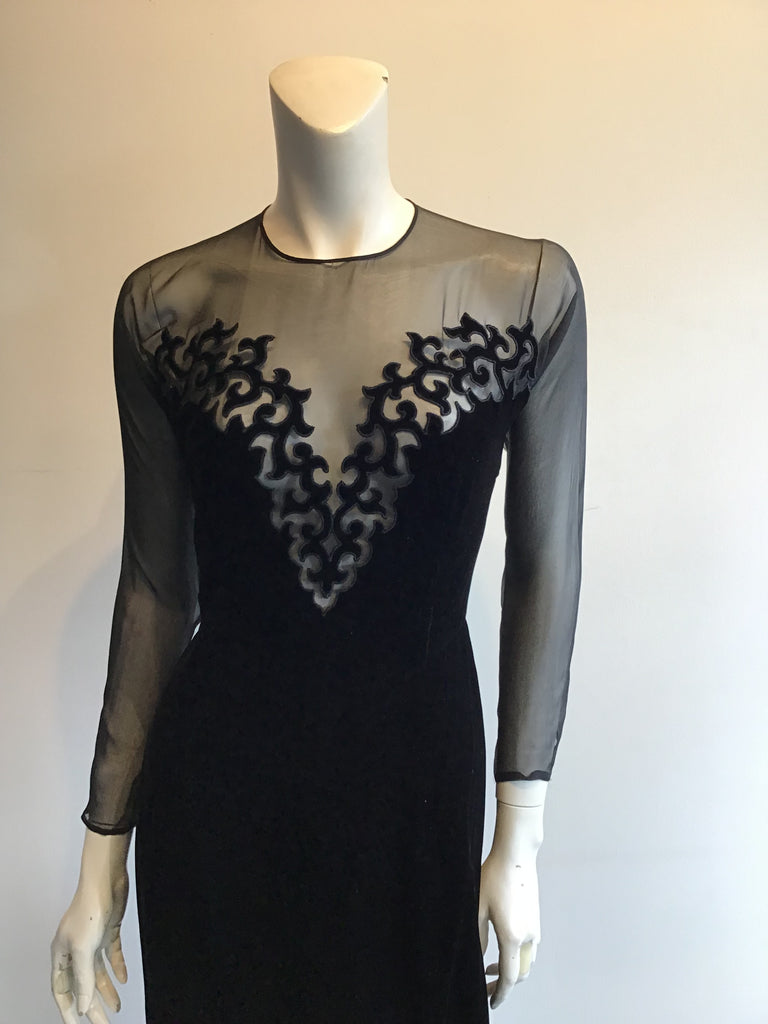 1990s Oscar de La Renta Silk Velvet and Chiffon Evening Gown Size 6