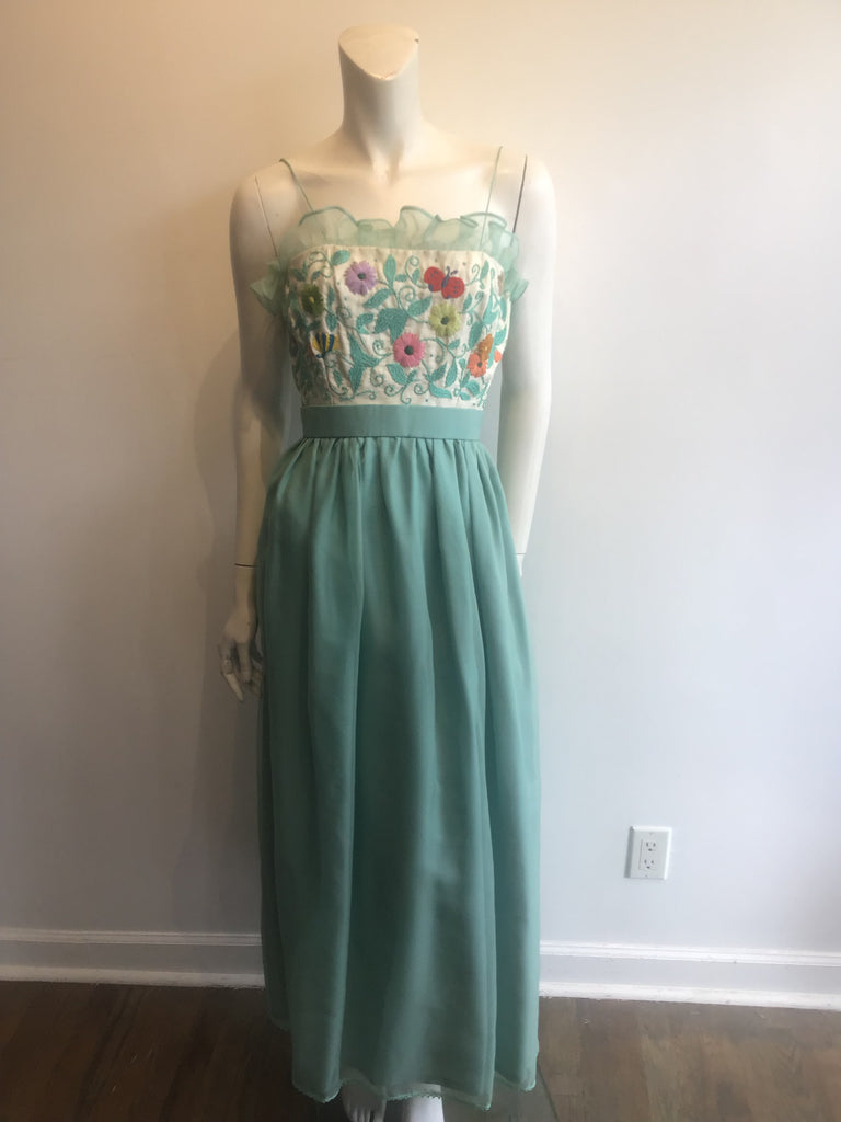 1950’s Mary O’Donnell Silk Aquamarine Blue Evening Dress Size 0/2