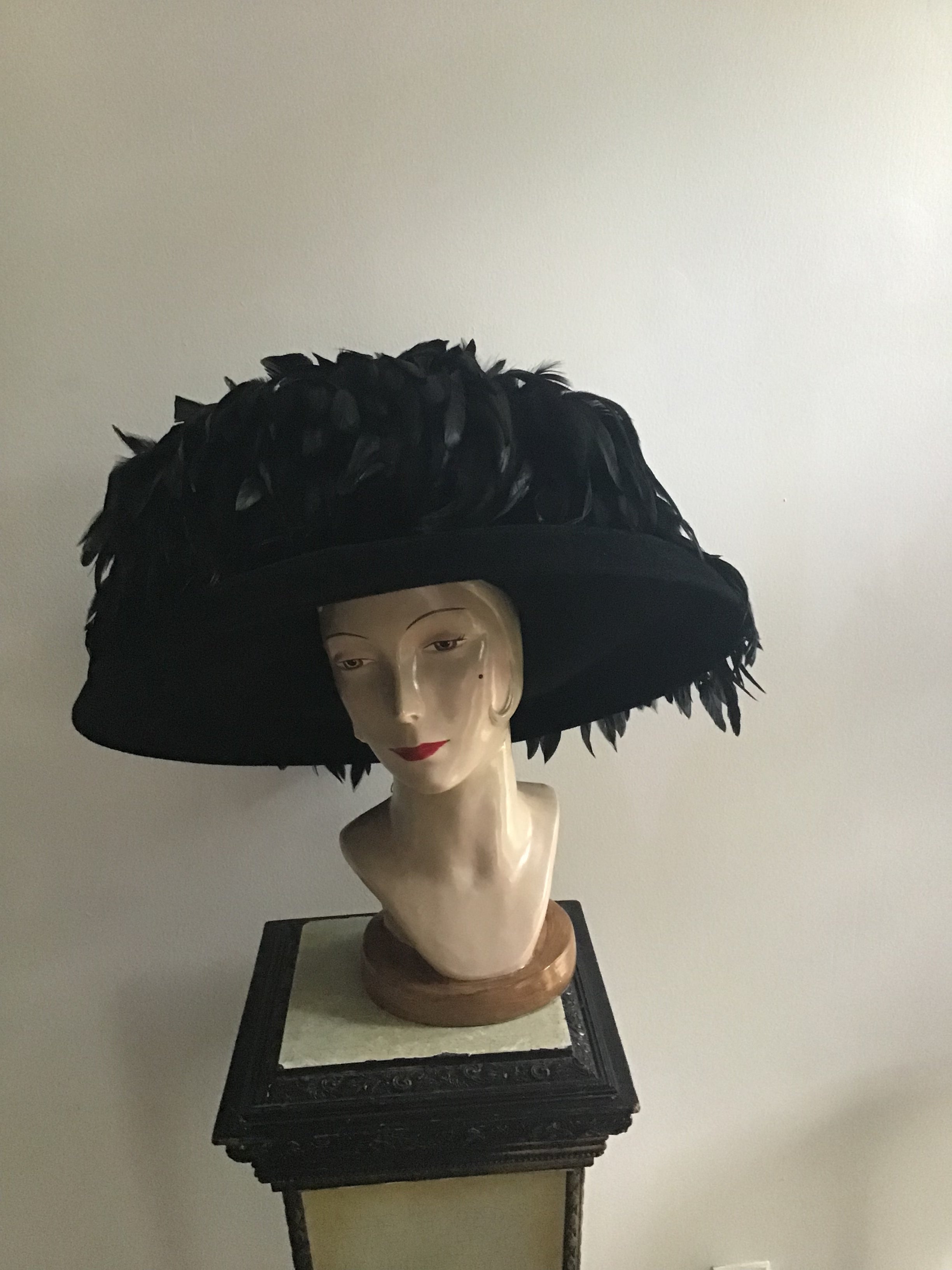 1999 B Michael Couture Black Hat with Feathers