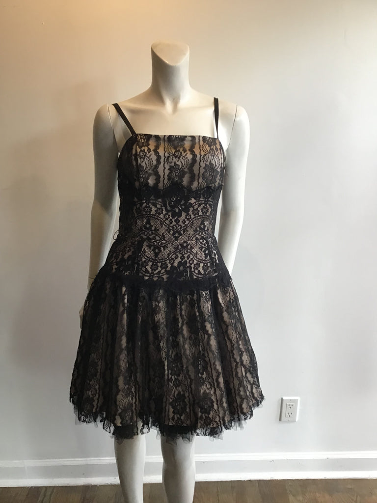 1980's Jessica McClintock Lace/cream Cocktail Dress-size 10