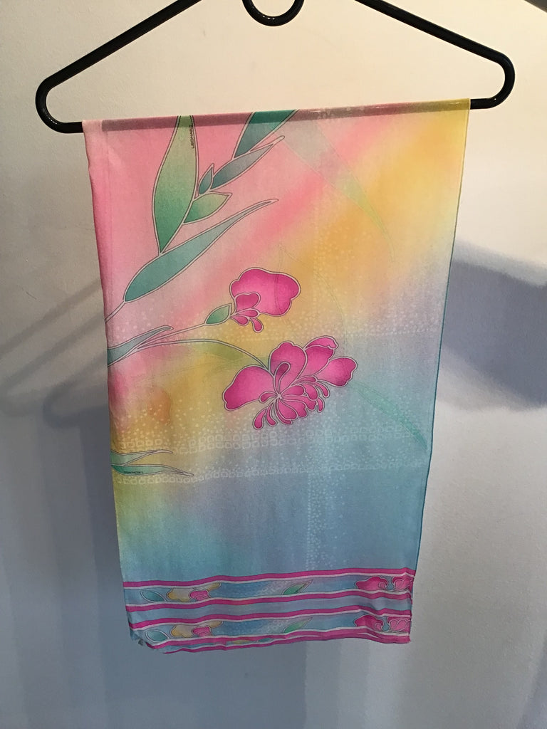1970’s Silk Jersey Floral Printed Leonard of Paris. Dress with Scarf Size 8